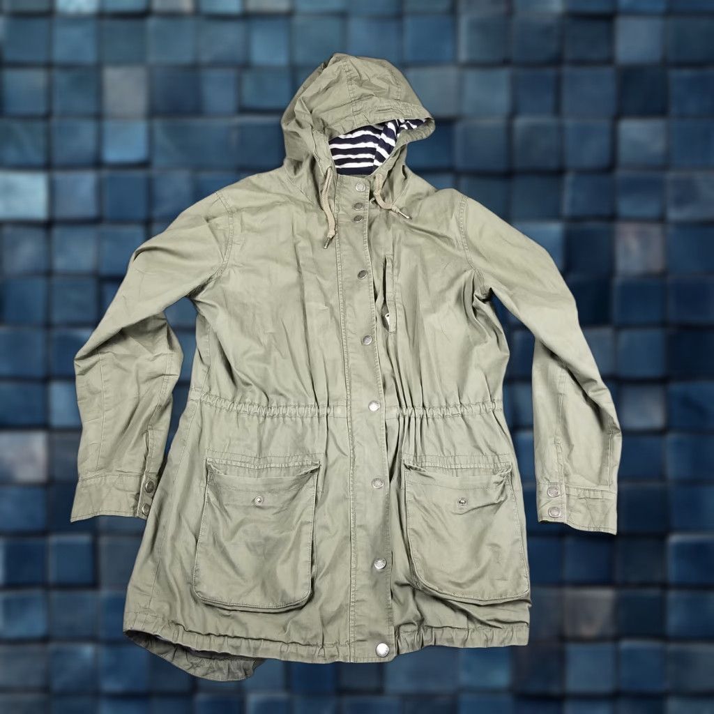 FatFace VINTAGE Fat Face Women's Jacket Overcoat Military Canvas Hooded Striped Green Size 14 Size XL / US 12-14 / IT 48-50 - 1 Thumbnail