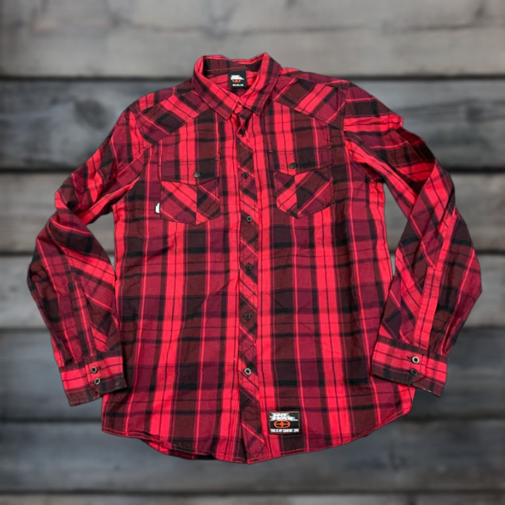 No Fear No Fear Red Black Plaid Lightweight Shirt Adult Medium Skater Punk Grunge Work Size US M / EU 48-50 / 2 - 1 Thumbnail