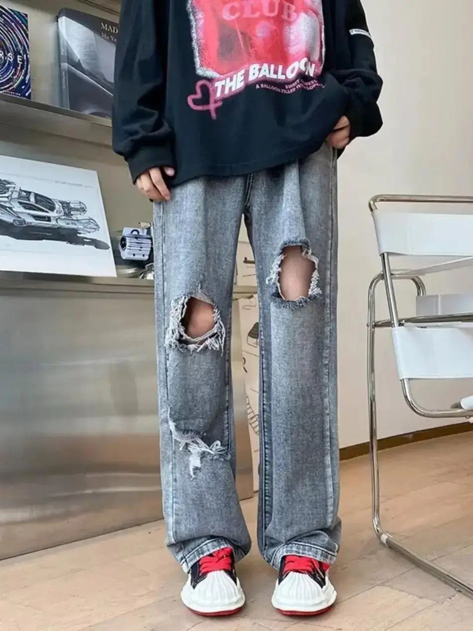 Japanese Brand Retro straight leg wide leg hip-hop ripped jeans Size US 30 / EU 46 - 1 Thumbnail