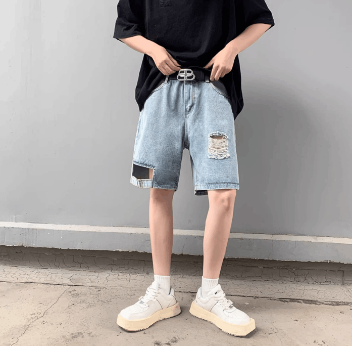 Japanese Brand × Jean Loose straight leg distressed denim shorts Size US 30 / EU 46 - 1 Thumbnail