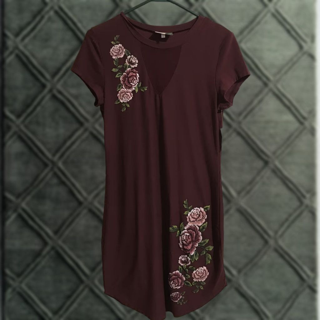 Vintage Bobbie Brooks Women's Dress M Flower Maroon Floral T-Shirt Dress Knee Length NWT B577 Mens? Size M / US 6-8 / IT 42-44 - 1 Thumbnail