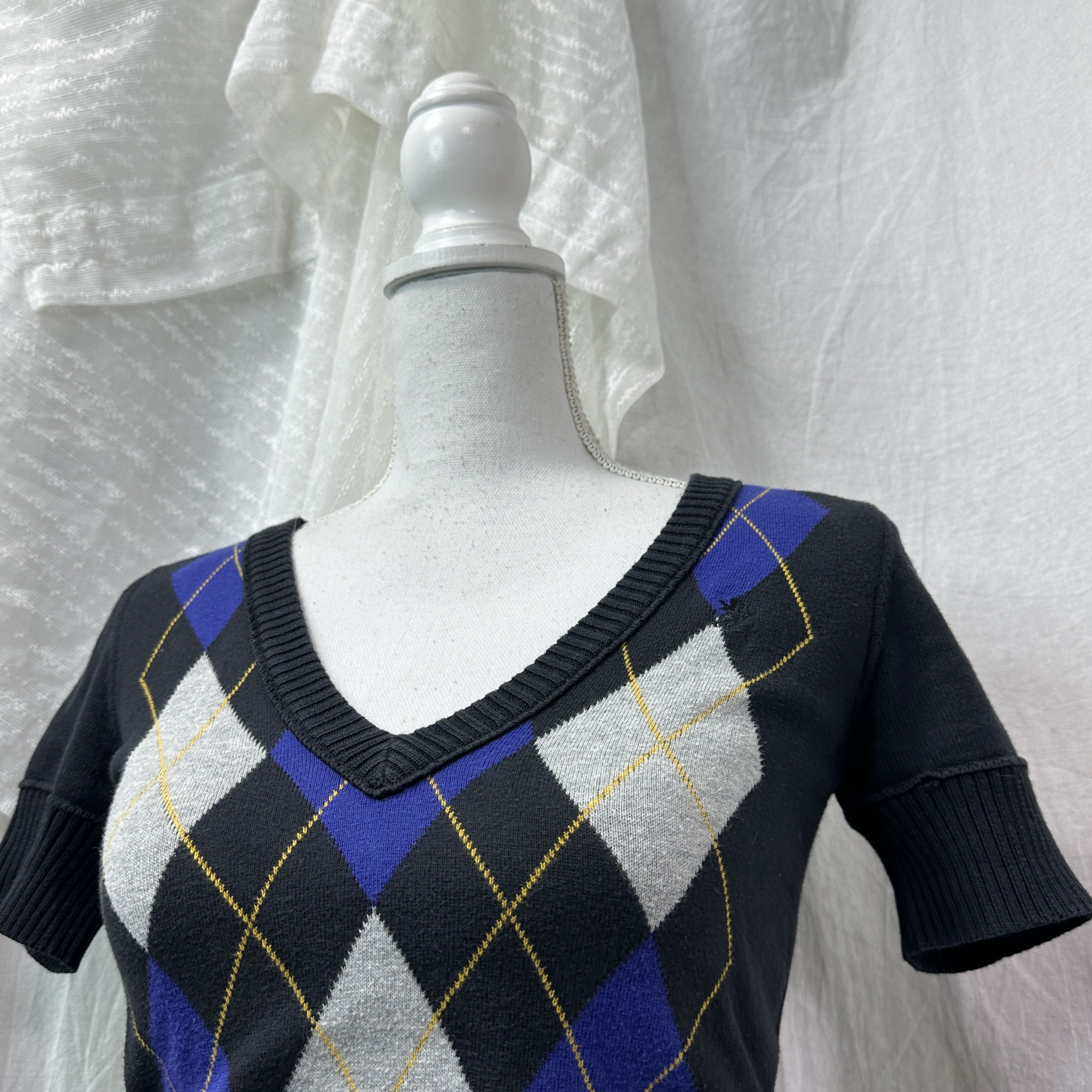 Vintage Vintage Argyle Fitted Print School Girl Swater 00s Size XS / US 0-2 / IT 36-38 - 6 Thumbnail