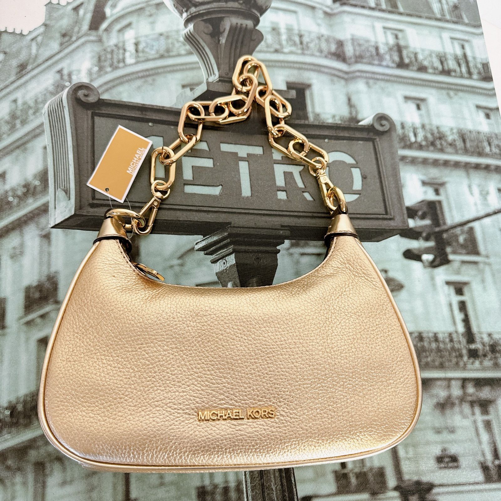 Michael Kors Michael Kors 35F3L4CU6M Cora Medium Metallic Leather Shoulde Size ONE SIZE - 2 Thumbnail
