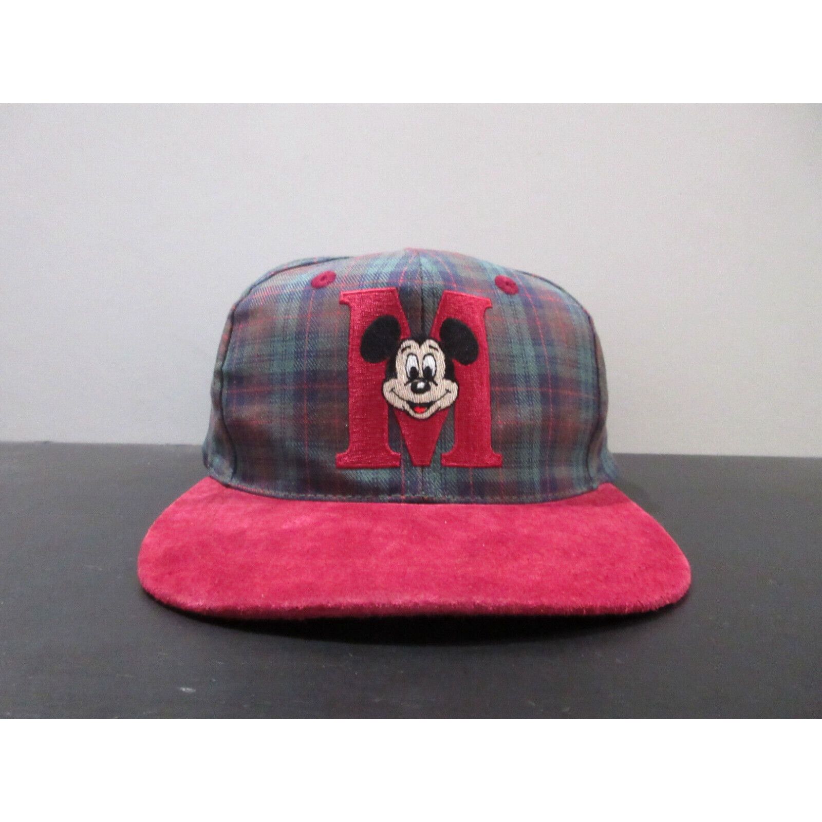 image of Vintage Disney Hat Cap Snap Back Red Plaid Mickey Mouse Theme Park Mens 90's in White