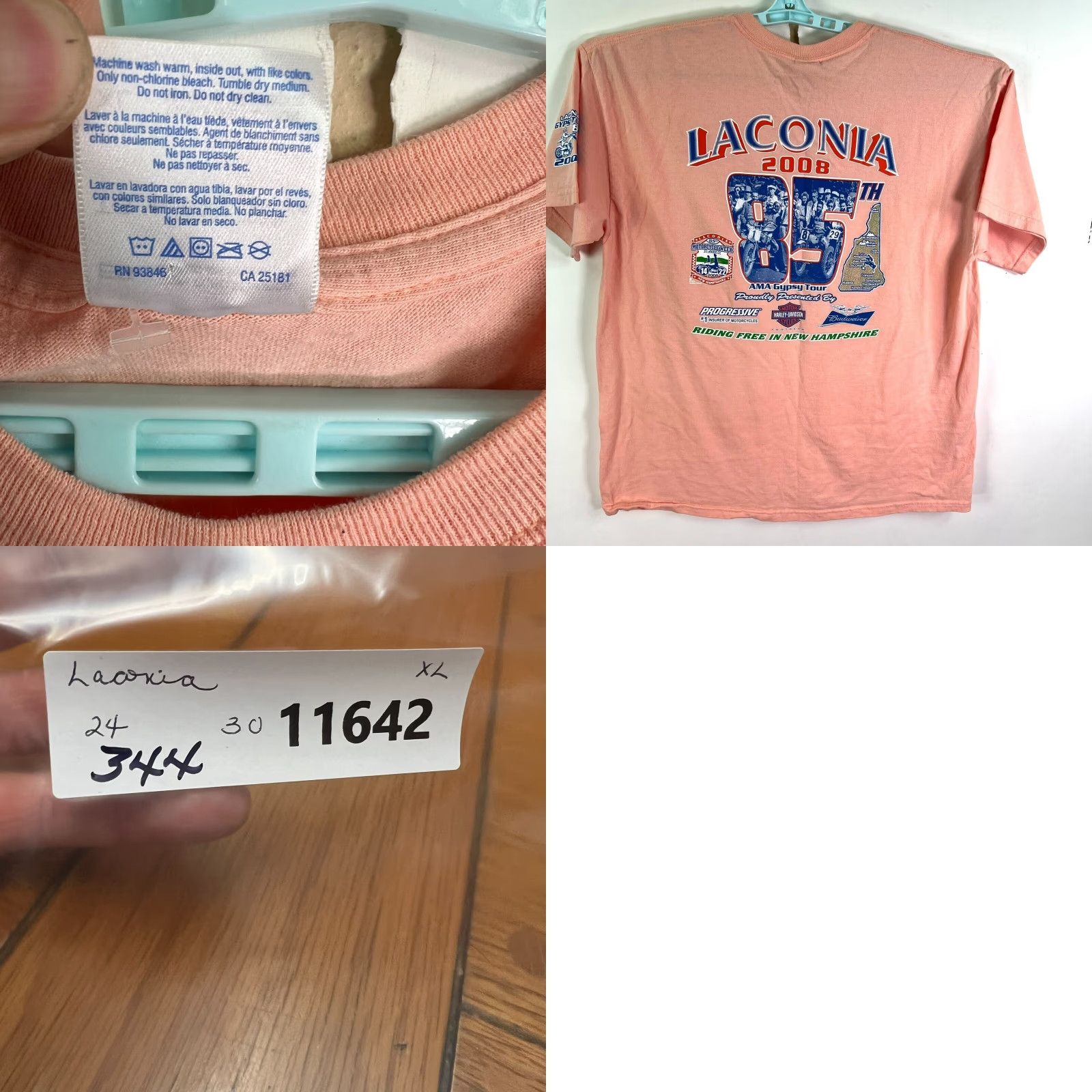 Gildan Gildan Ultra Cotton T-Shirt - Adult XL Orange - Graphic Print - 2008 Laconia 85th Motorcycle Rally - Mens Short Sleeve Size US XL / EU 56 / 4 - 8 Thumbnail