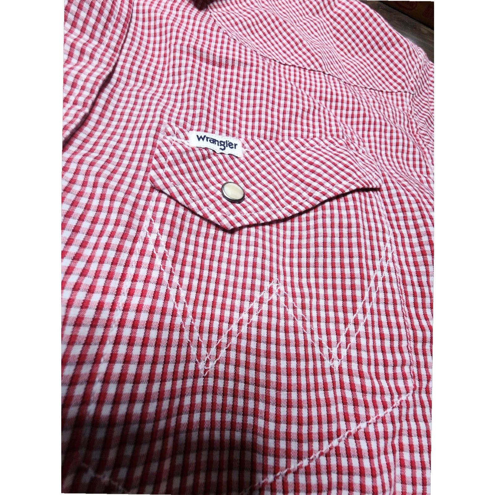 Wrangler Wrangler Western Style Snap Front Short Sleeve Plaid Shirt Mens Large Red Size US L / EU 52-54 / 3 - 2 Thumbnail