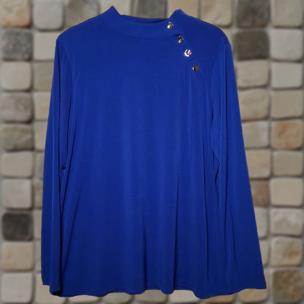 Vintage Susan Graver Shirt Women L Royal Blue Button Stretch Classic Blouse Size L / US 10 / IT 46 - 1 Thumbnail