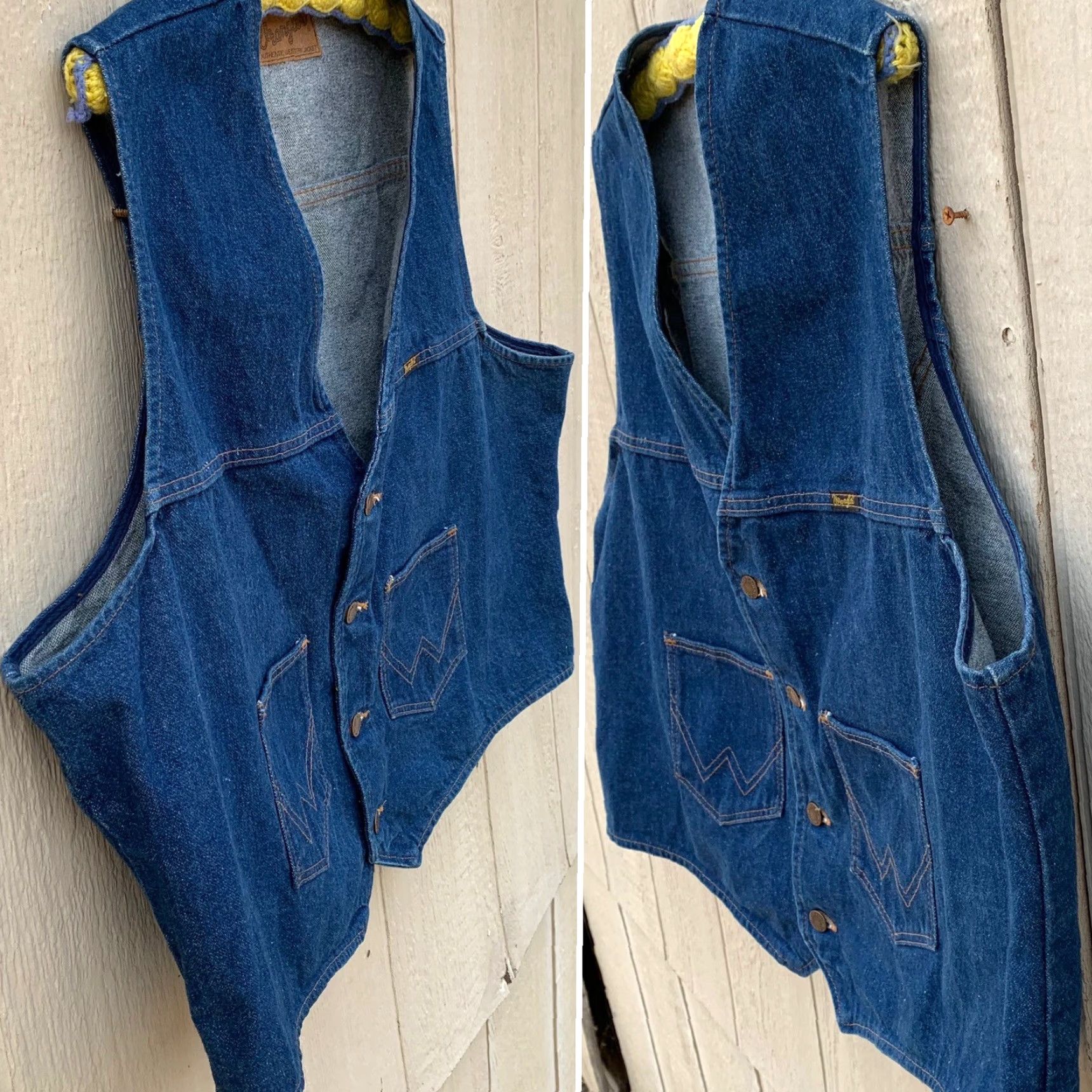 Wrangler VINTAGE Wrangler M-159 Western Jacket Vest 2XL Denim Blue Mens Western Wrangler Authentic Western Jacket 1990s Size US 39 - 4 Thumbnail