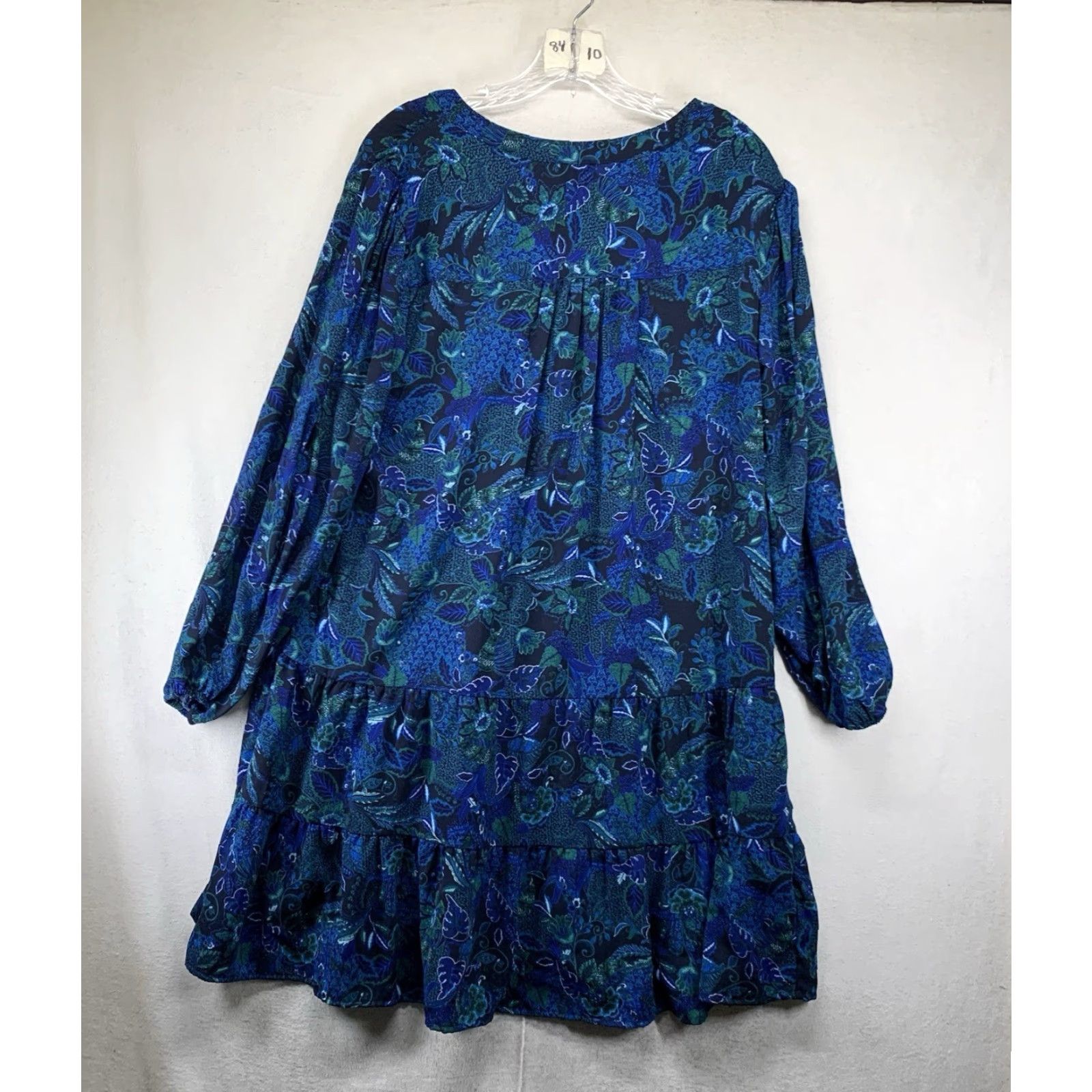 Vintage Women’s Deep Blue Green Botanical Large Dress Balloon Sleeve Metal Buttons Flowy Size L / US 10 / IT 46 - 2 Thumbnail