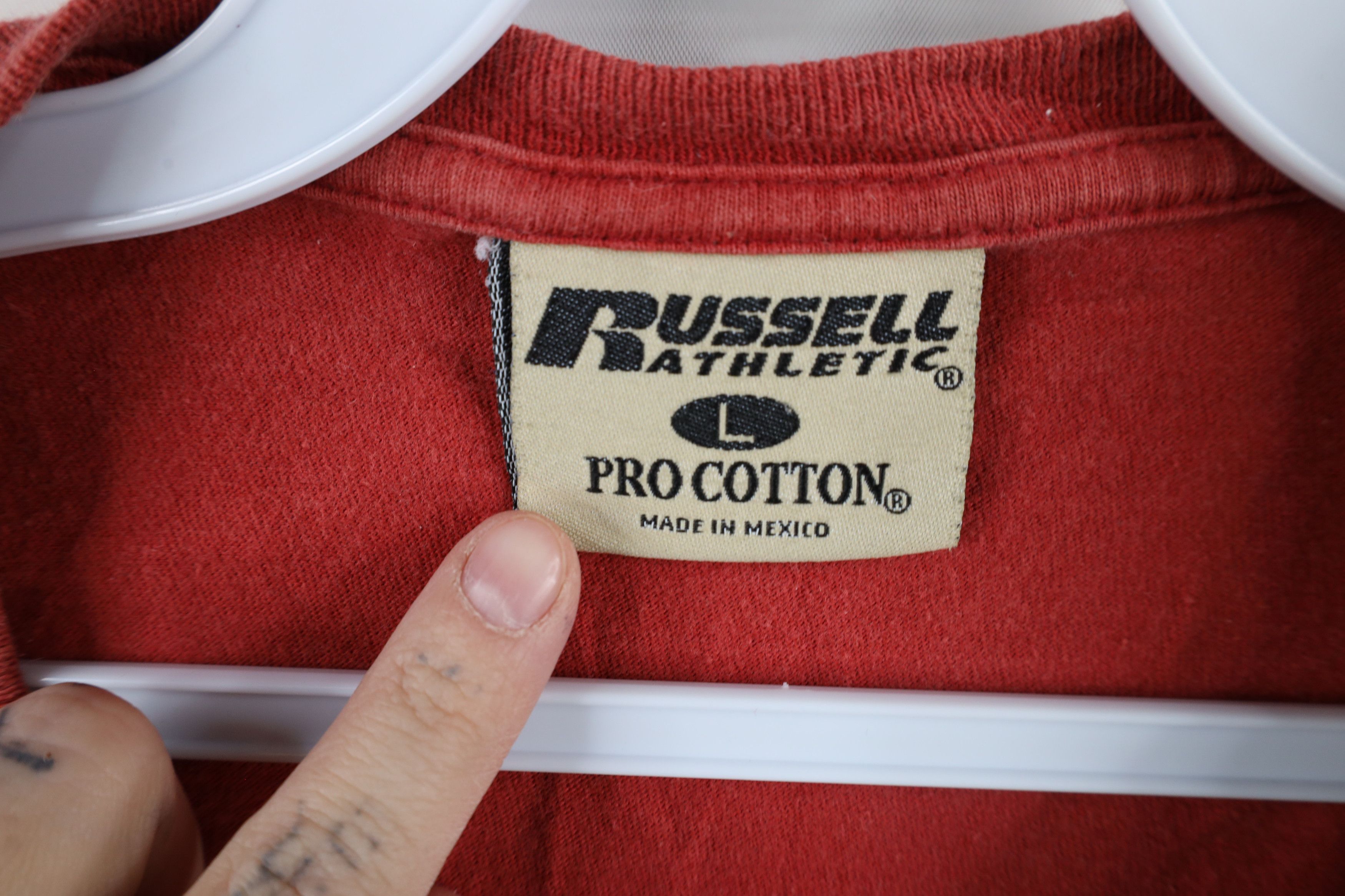 Russell Athletic × Vintage Vintage 90s Russell Athletic Blank Pocket T-Shirt Red Cotton Size US L / EU 52-54 / 3 - 9 Thumbnail