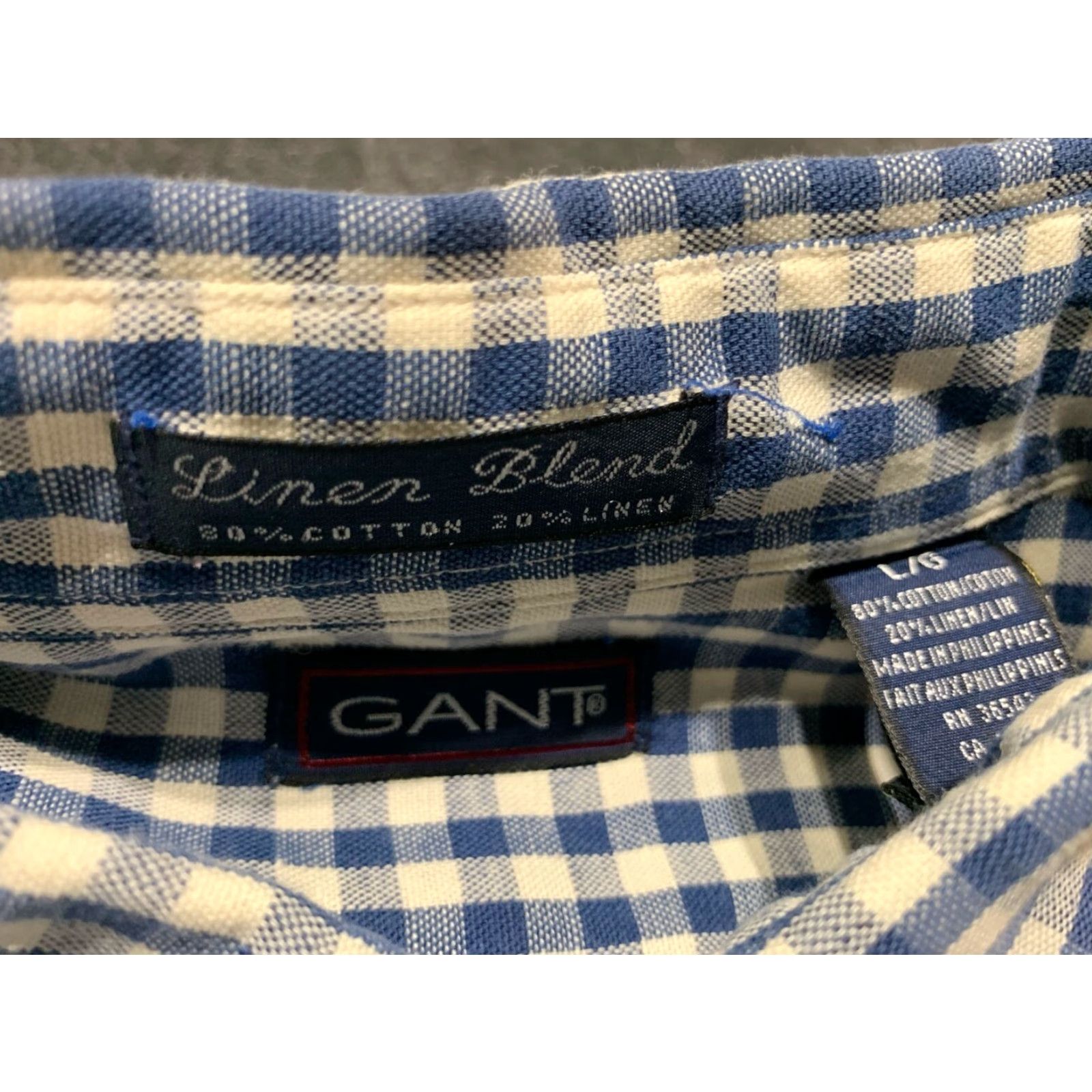 Gant GANT Mens Large Linen Blend Button Down Short Sleeve Blue Plaid Shirt Size US L / EU 52-54 / 3 - 6 Thumbnail