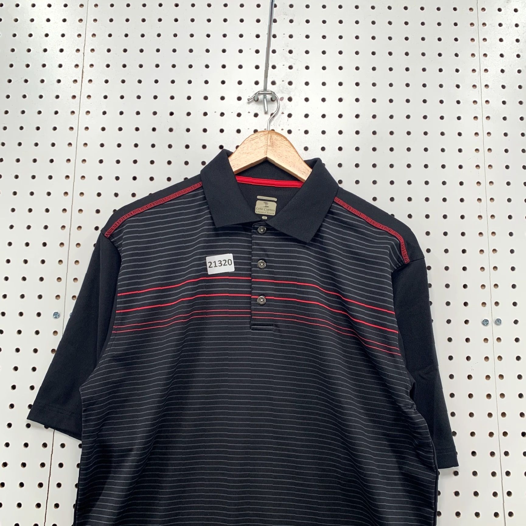 Vintage Pebble Beach Lone Cypress Performance Polo Shirt – Striped Black Red, Mens Medium, Polo, Short Sleeve, Knit Blended Fabric, 90s-Event Style? Size US M / EU 48-50 / 2 - 2 Thumbnail