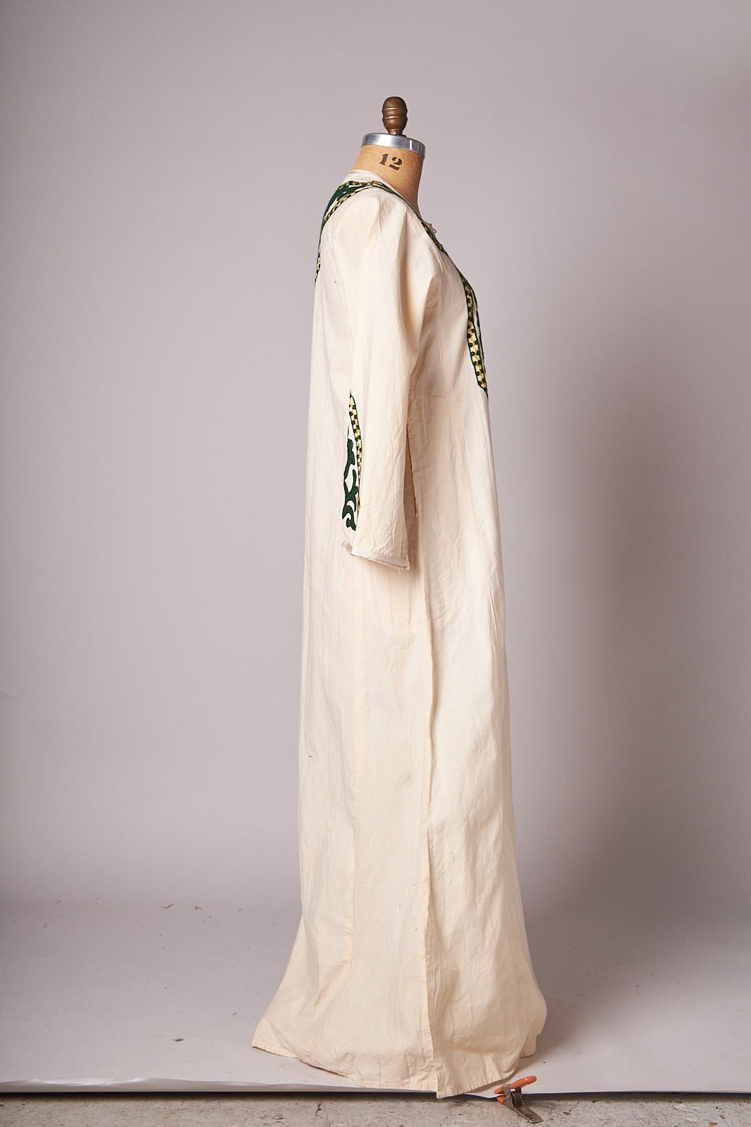 Vintage 1970s Cream Cord Embroidered Maxi Caftan Dress Size ONE SIZE - 4 Thumbnail