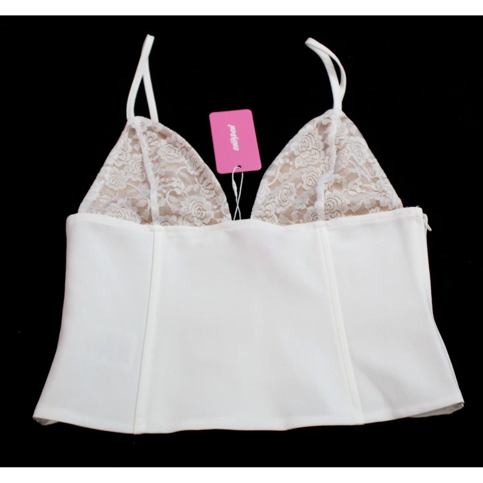 Vintage Edikted Top Womens S White Keesha Lacey Boned Neck Spaghetti Strap MS7 NWT Size S / US 4 / IT 40 - 2 Thumbnail