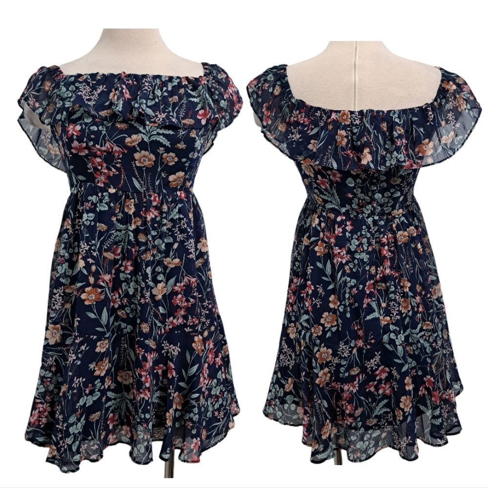 Other Lulu's Floral Print My Favorite Off The Shoulder Dress Navy Size S / US 4 / IT 40 - 5 Thumbnail
