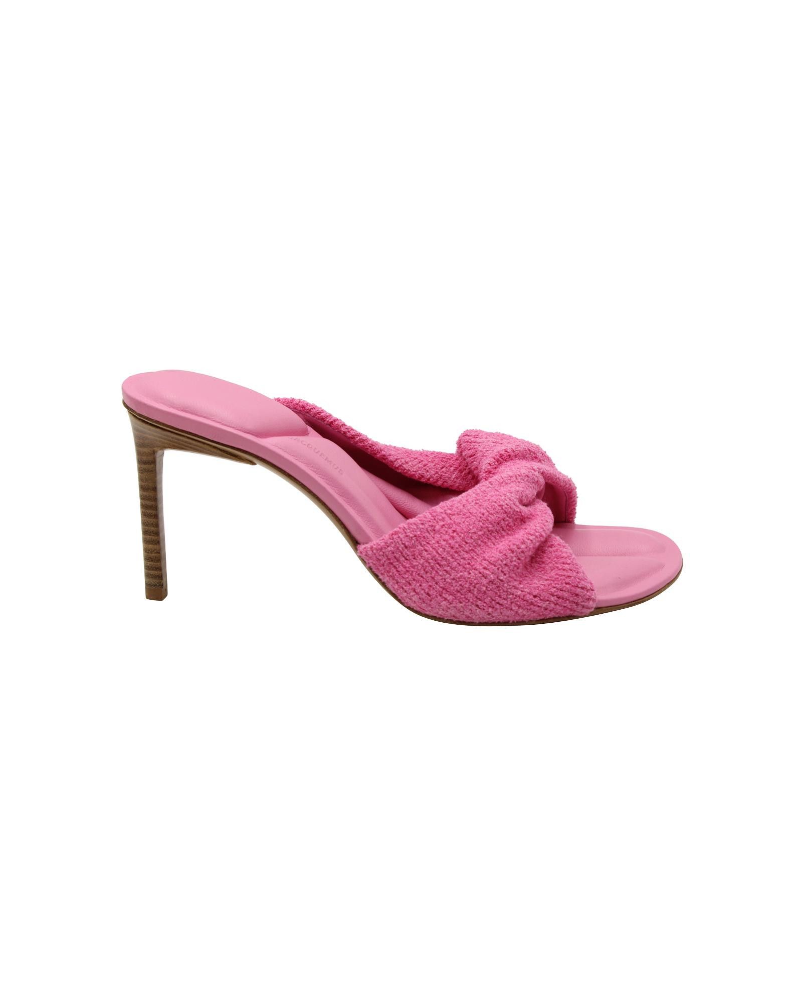image of Jacquemus Asymmetric Knot Pink Leather Sandals With High Stiletto Heel Shoes, Women's (Size 7)
