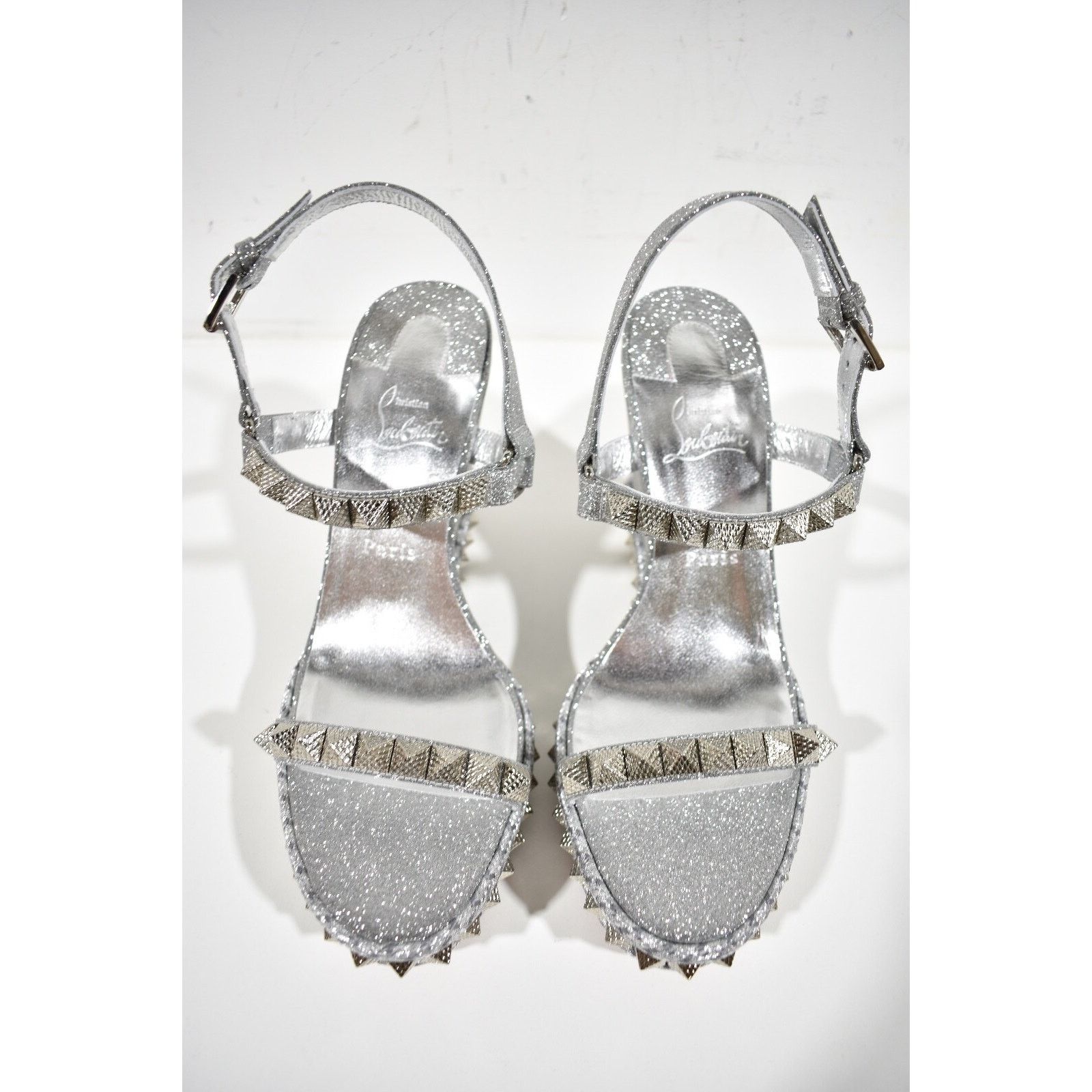 Christian Louboutin Pyraclou 110 Silver Glitter Platform Wedge Sandal Heel 42 Size US 12 / IT 42 - 7 Thumbnail