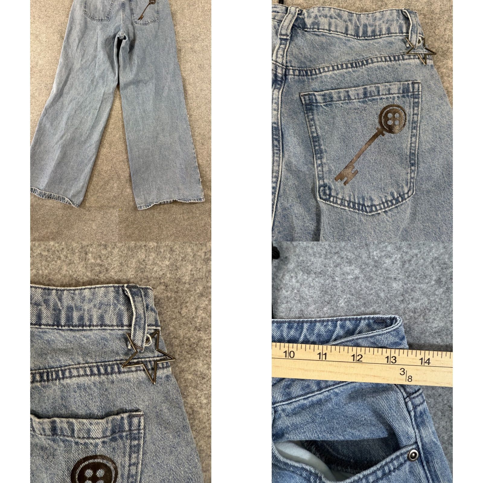 Hot Topic Hot Topic Coraline Jeans Womens 1 (26 x 32) Blue Denim Wide Leg Patchwork Charm Size 25" / US 0 / IT 36 - 9 Thumbnail