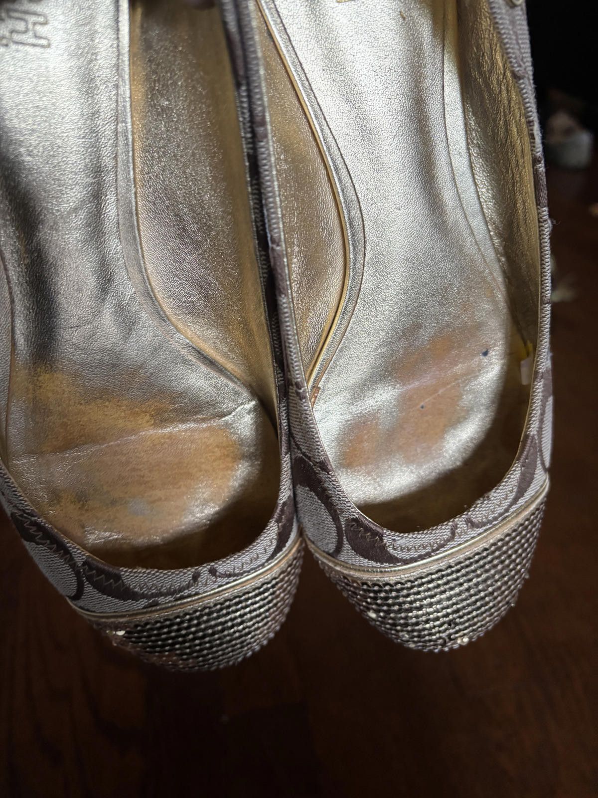 Coach Coach Women's Brown Signature Flats with Gold Sequin Toe Size US 7.5 / IT 37.5 - 7 Thumbnail