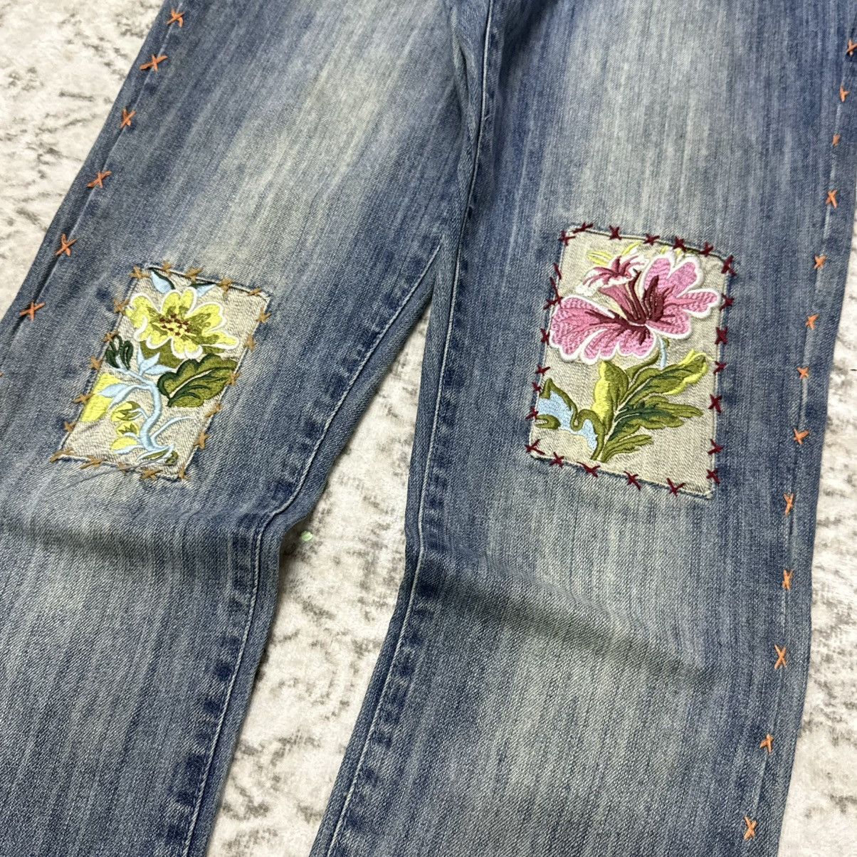 Kapital Vintage Japanese Brand Patch Work Embroidery Flared Jeans Size 30" / US 8 / IT 44 - 4 Thumbnail
