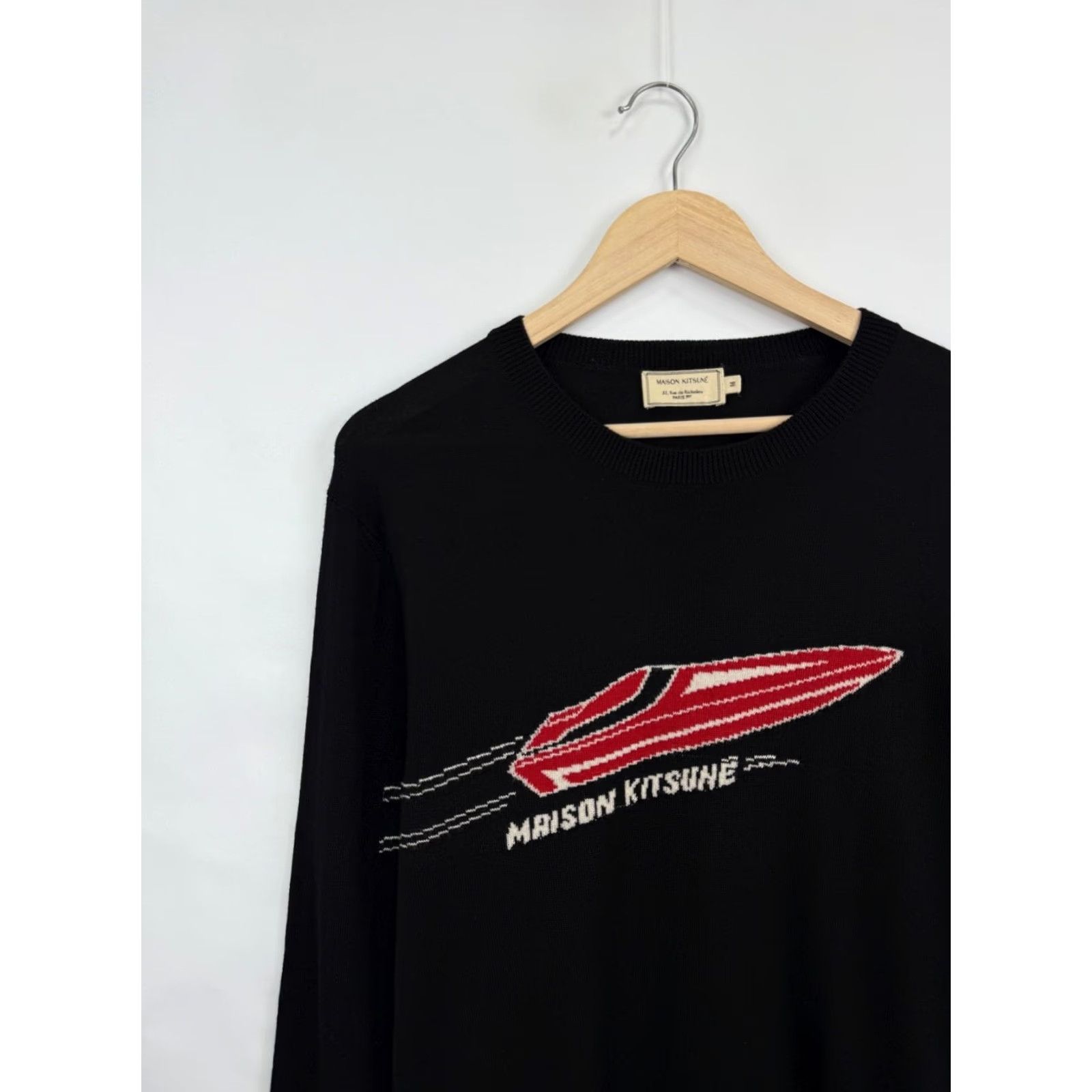 Vintage Maison Kitsune Paris Speedboat Wool Laine Sweaters M Black Mens Sweater Knit Wool Crew Neck Pullover Vintage-Style Paris Theme 90s? Size US M / EU 48-50 / 2 - 4 Thumbnail