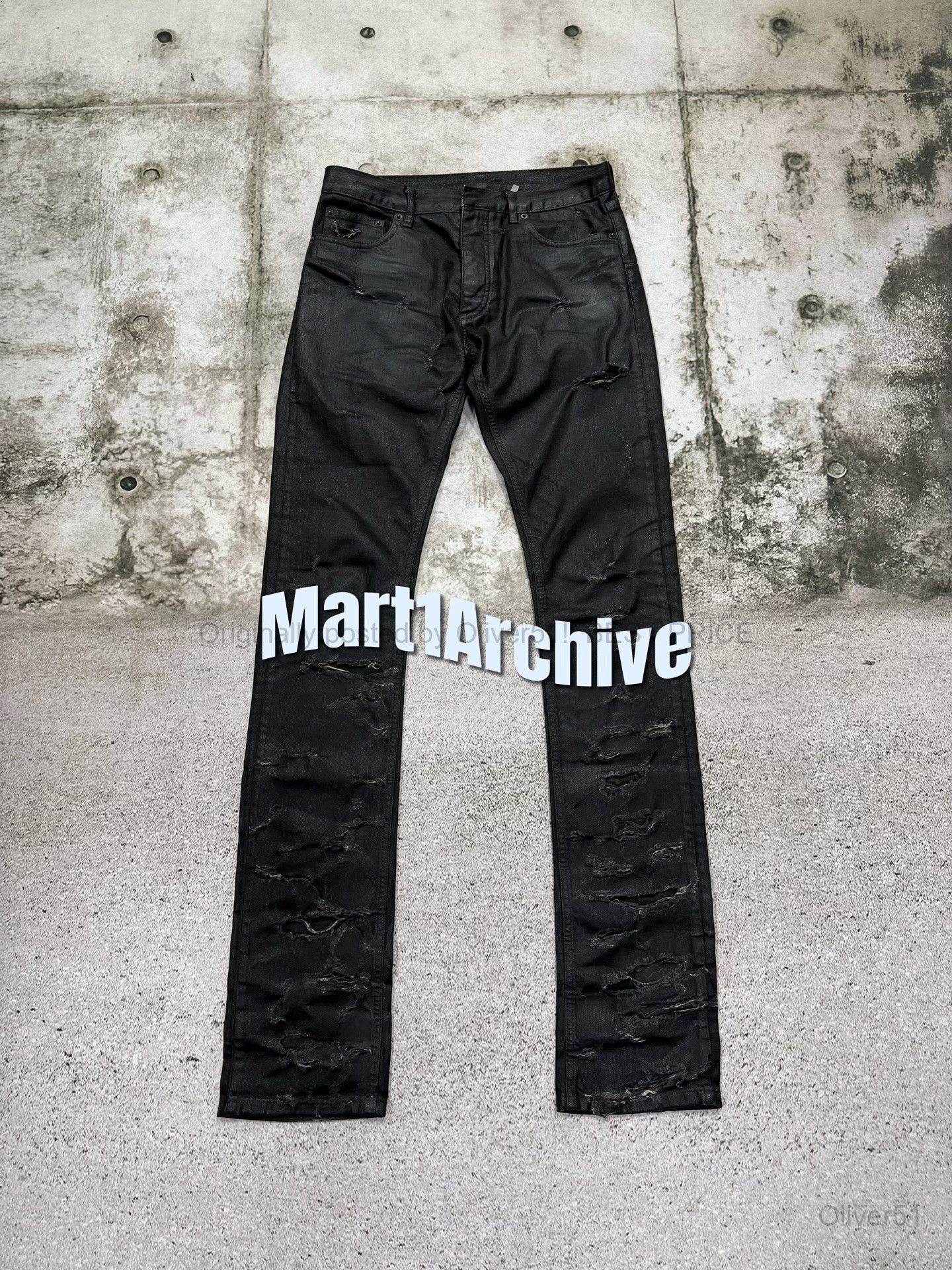 black barrett archive 破 jeans hedi vibes Dior × Hedi Slimane DIOR STRIP DESTROYED WAXED DENIM JEANS | Grailed