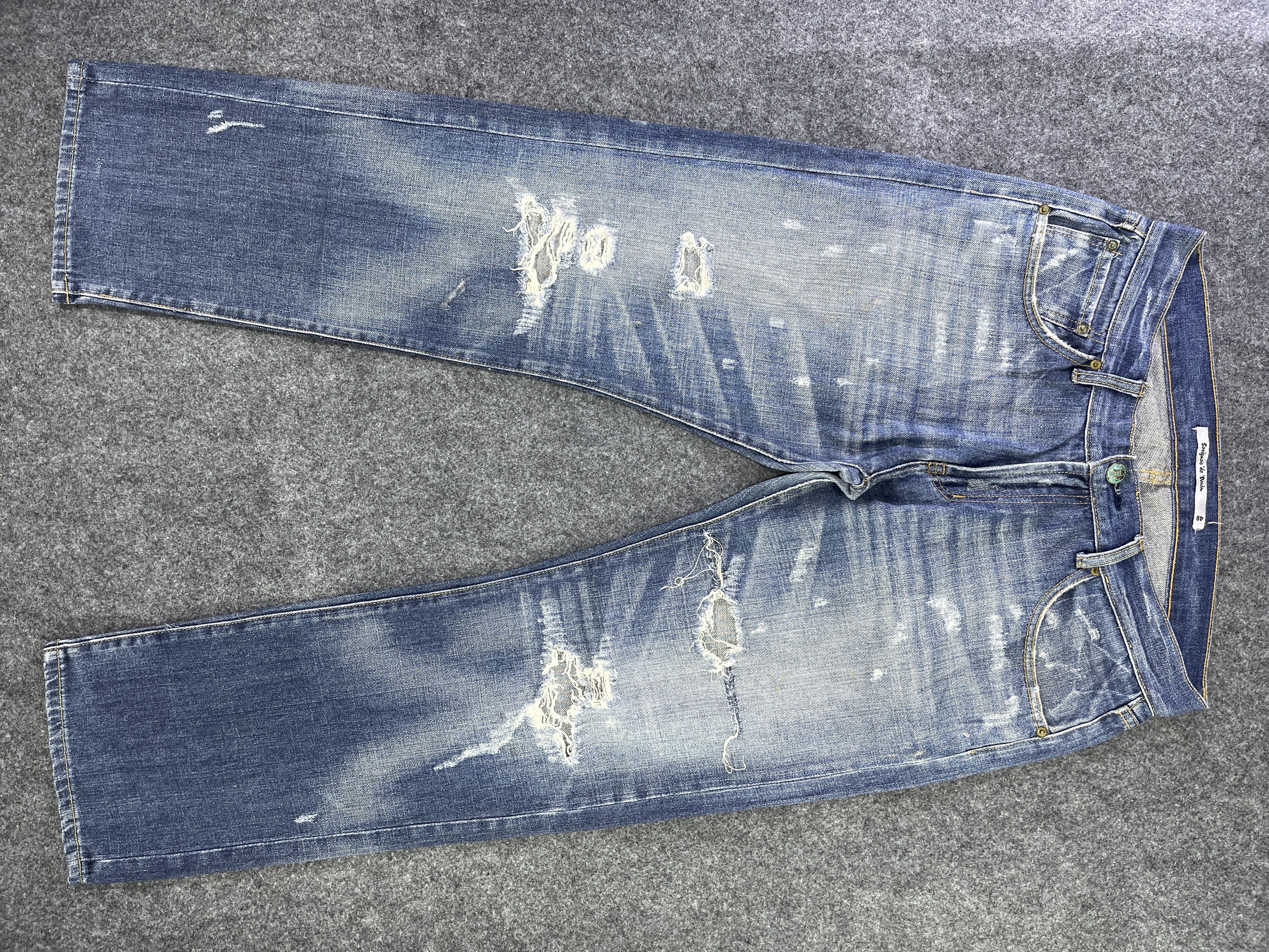 image of Vintage Savignac 'de Denim Distressed Jeans - J956 in Blue, Men's (Size 34)