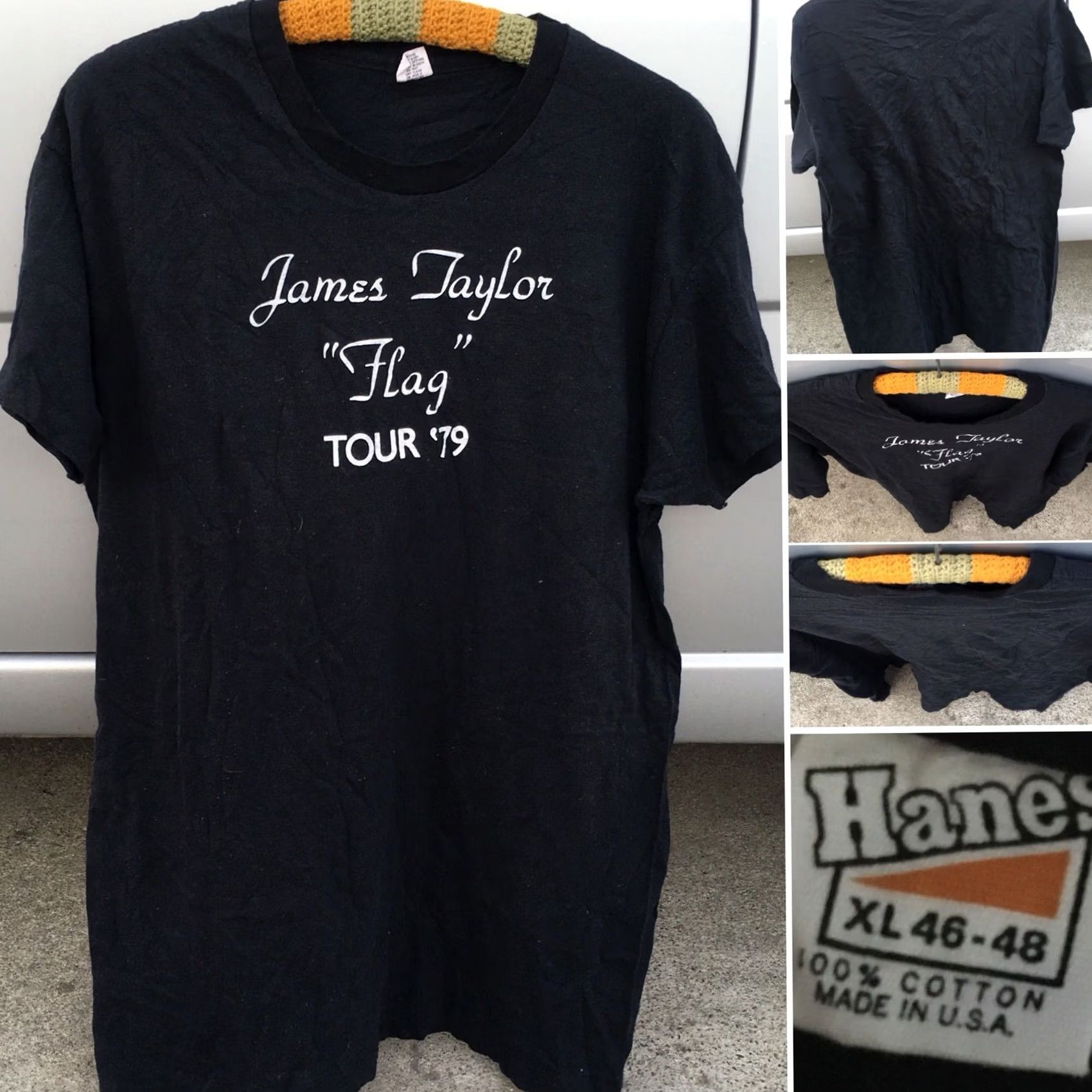 Hanes VINTAGE James Taylor “Flag” Tour ’79 T-Shirt XL Men Black 1970s 1979 Hanes Graphic Tee Concert Tee Size US XL / EU 56 / 4 - 6 Thumbnail