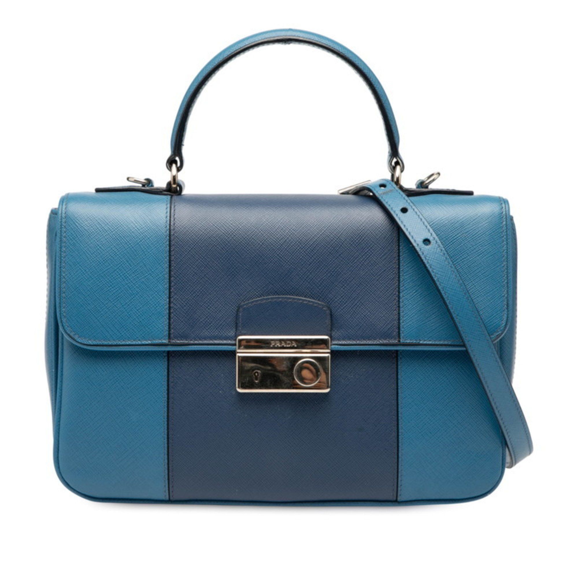 Prada Prada 2-Way Handbag/Shoulder Bag B2485C Blue Saffiano Leather Women's PRADA Size ONE SIZE - 1 Thumbnail