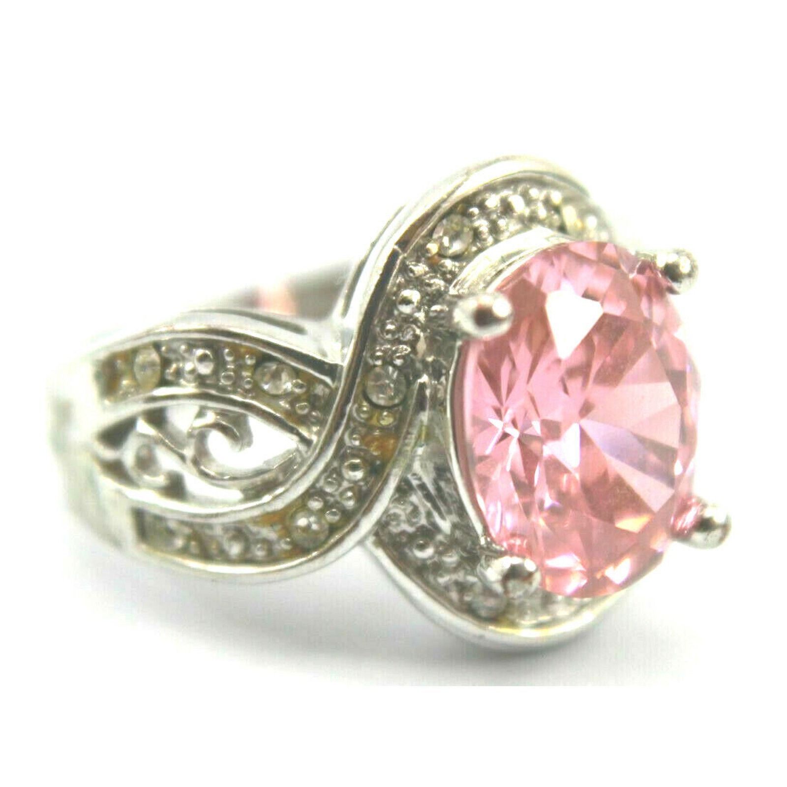 Other Big Oval Cut Pink Ice Set in Silvertone Ring Size 8 Size ONE SIZE - 2 Thumbnail