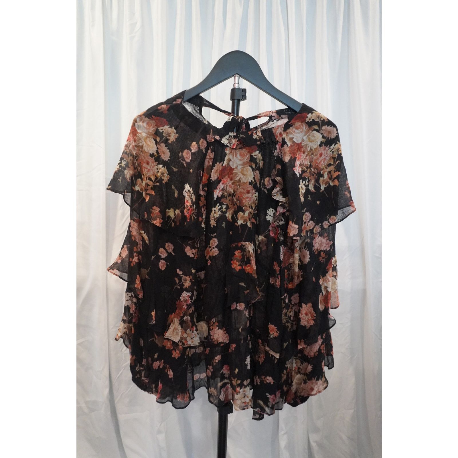 Allsaints AllSaints Lissie Floral Ruffle Sheer Blouse Womens US 0 Size XS / US 0-2 / IT 36-38 - 2 Thumbnail