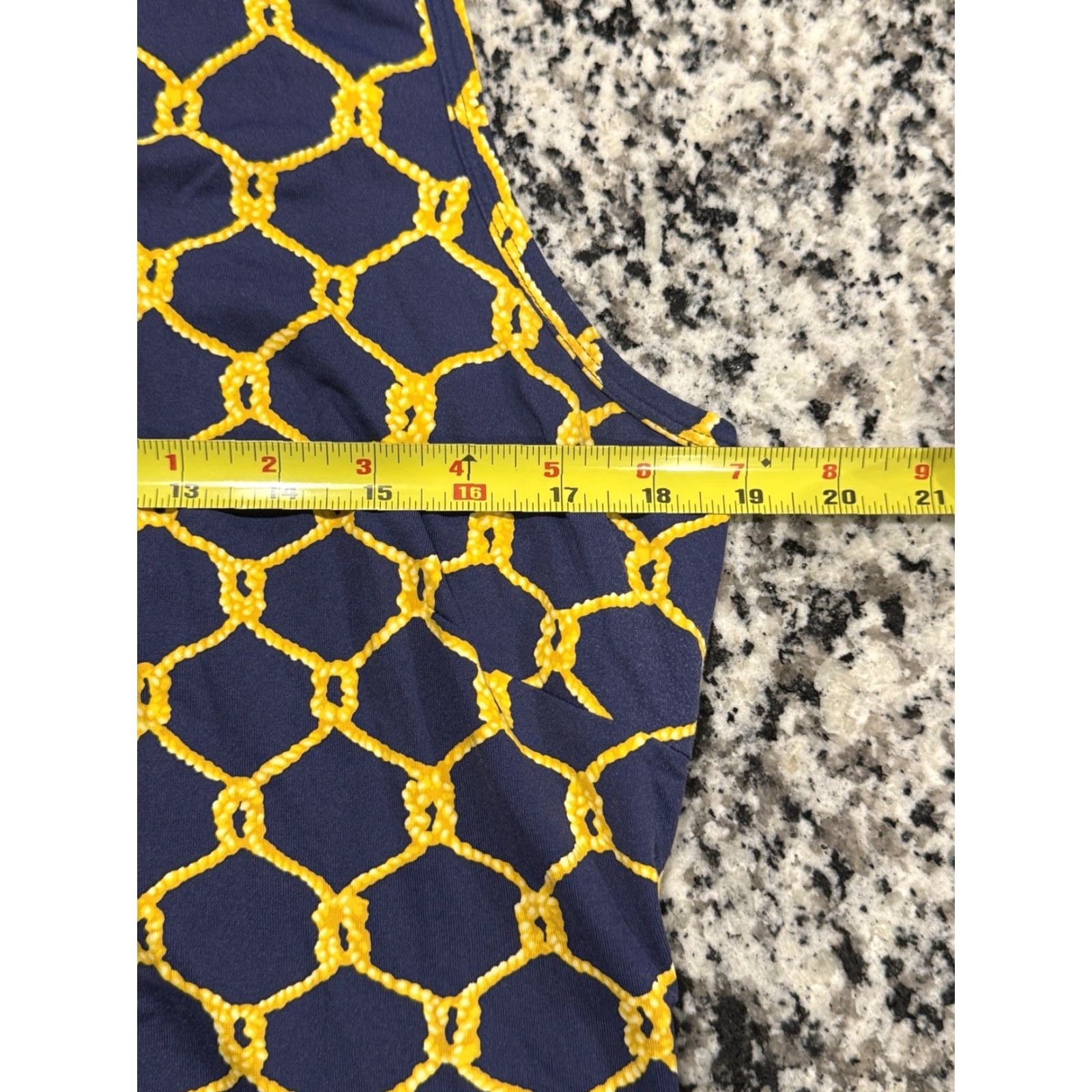 J.McLaughlin J. McLaughlin Shirt Dress Womens V-Neck Sleeveless Belted Knee Length Pockets Geometric Navy/Gold Nylon Spandex Size L Size L / US 10 / IT 46 - 5 Thumbnail