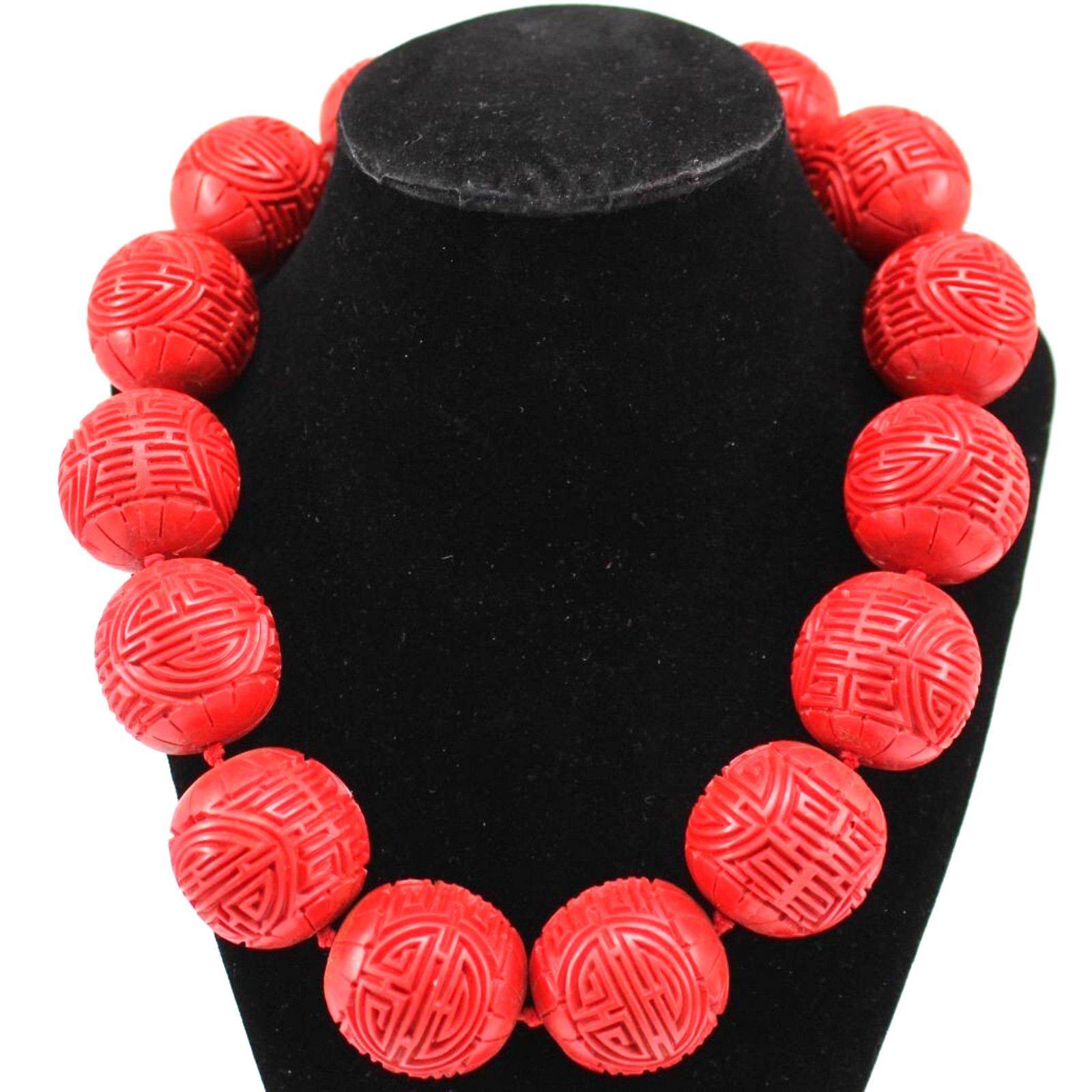 Other Giant 30mm Carved Red Cinnabar Bead Statement Necklace Size ONE SIZE - 1 Thumbnail