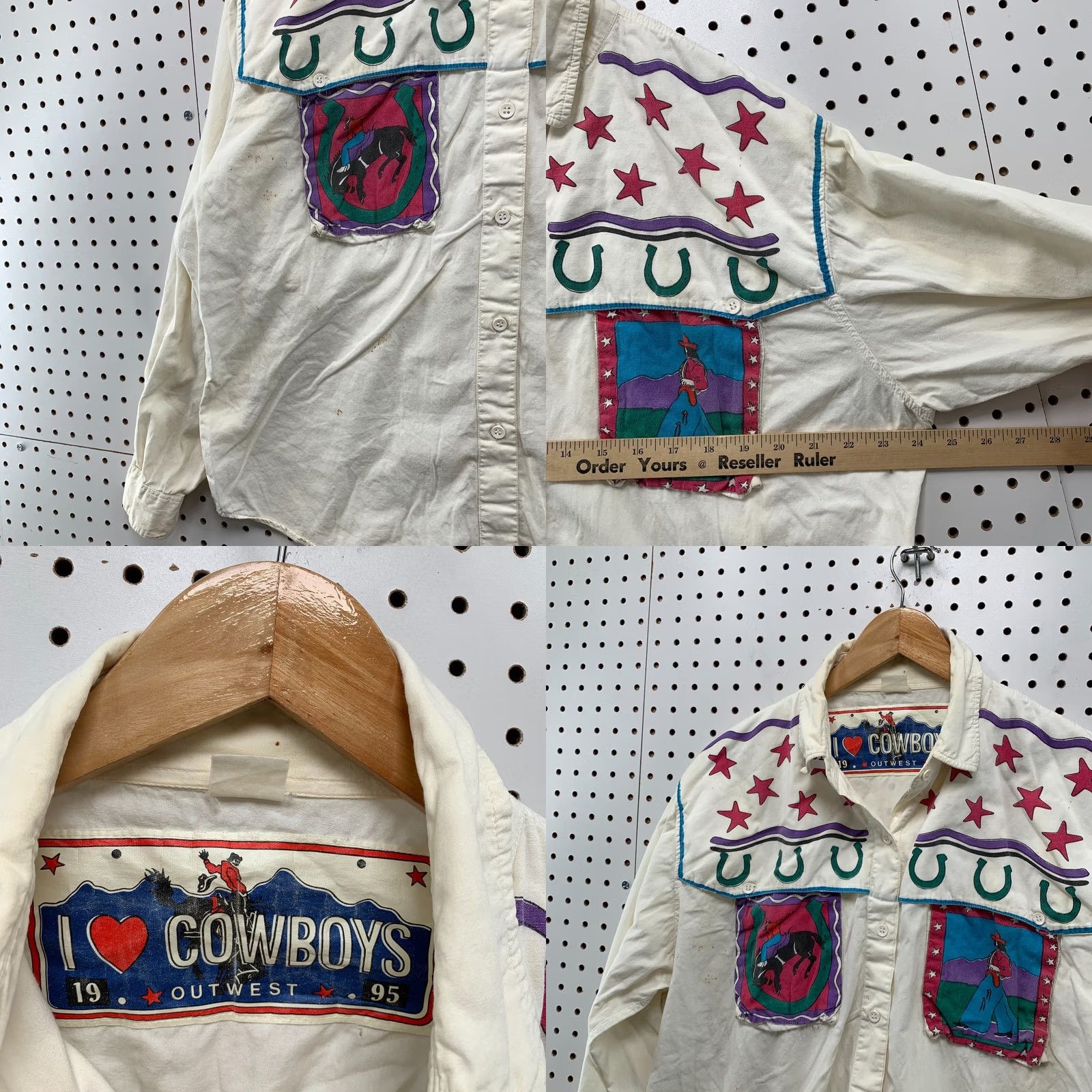 Vintage VINTAGE I Love Cowboys Shirt Womens XL White Long Sleeve Button Western Size XL / US 12-14 / IT 48-50 - 8 Thumbnail