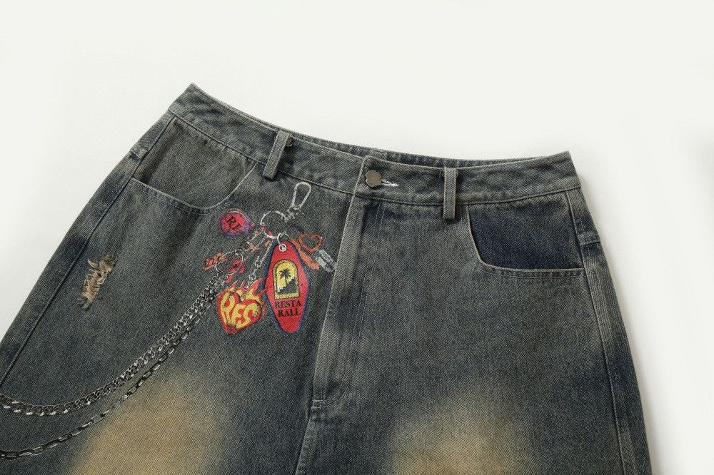 Japanese Brand × Jean Fake two-piece irregular camouflage distressed denim shorts Size US 32 / EU 48 - 3 Thumbnail