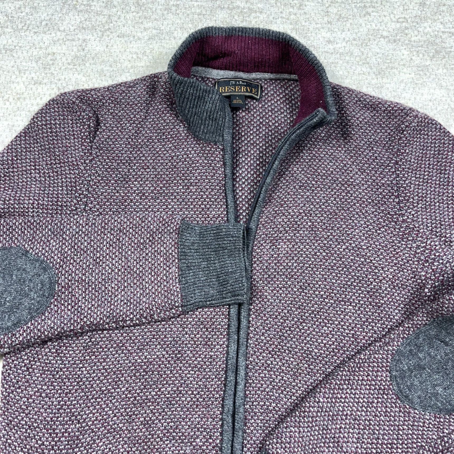 Jos. A. Bank Jos A Bank Sweater Mens Large Gray Maroon Wool Blend Full Zip Size US L / EU 52-54 / 3 - 3 Thumbnail