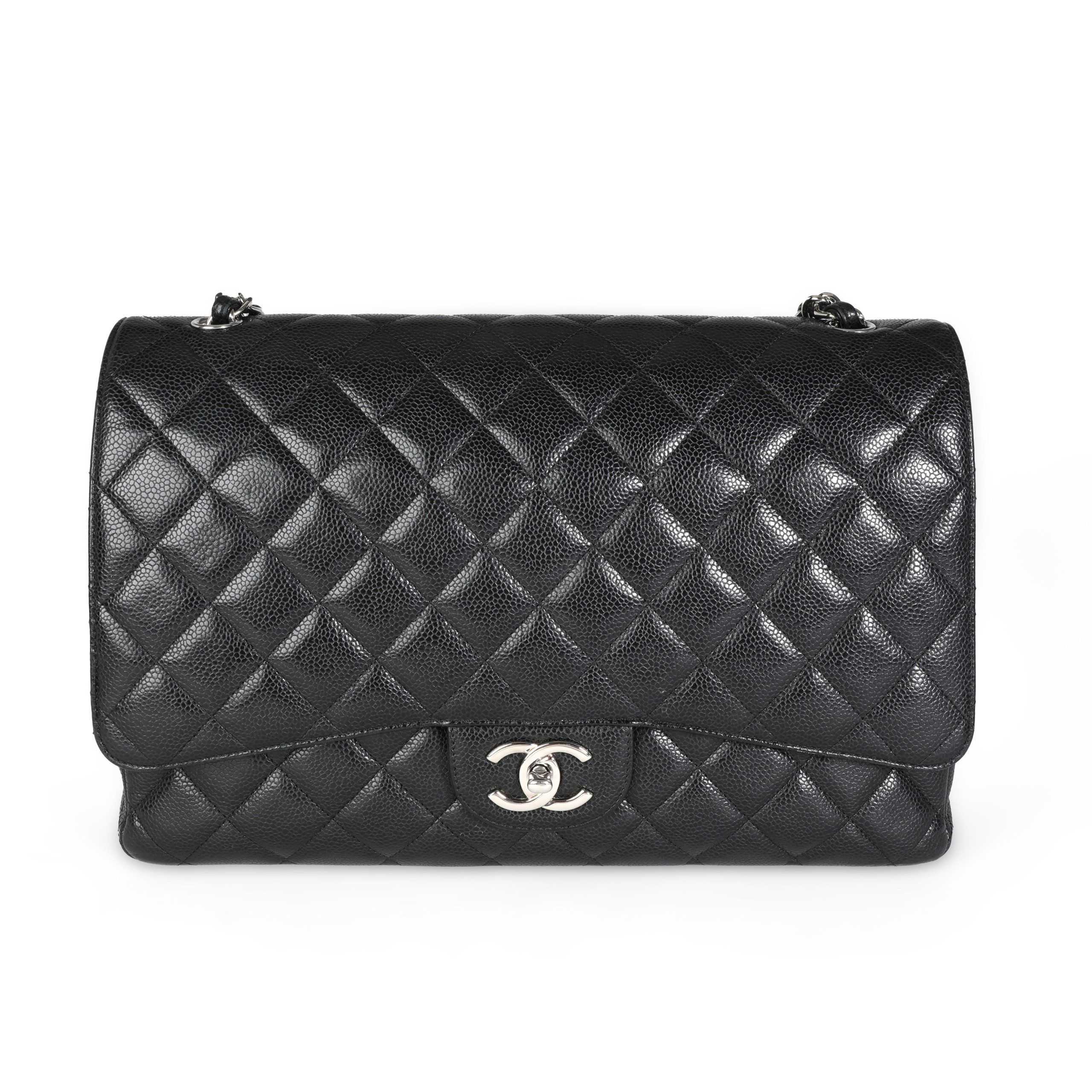image of Chanel Black Quilted Caviar Maxi Classic Double Flap Bag, Women's