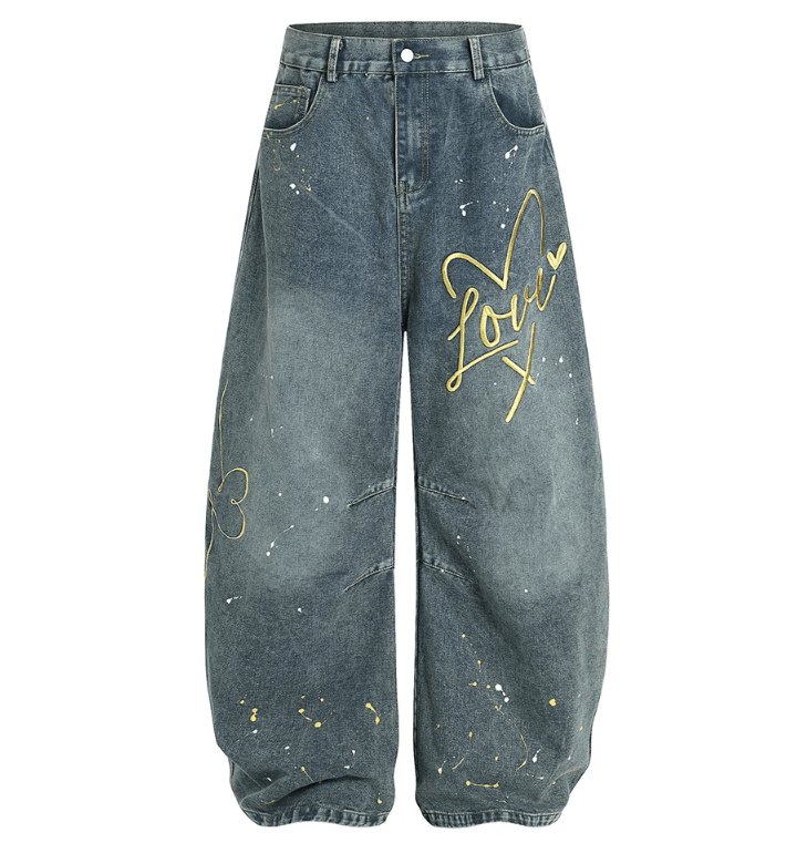 Japanese Brand Embroidery Baggy Jeans Size US 34 / EU 50 - 1 Thumbnail