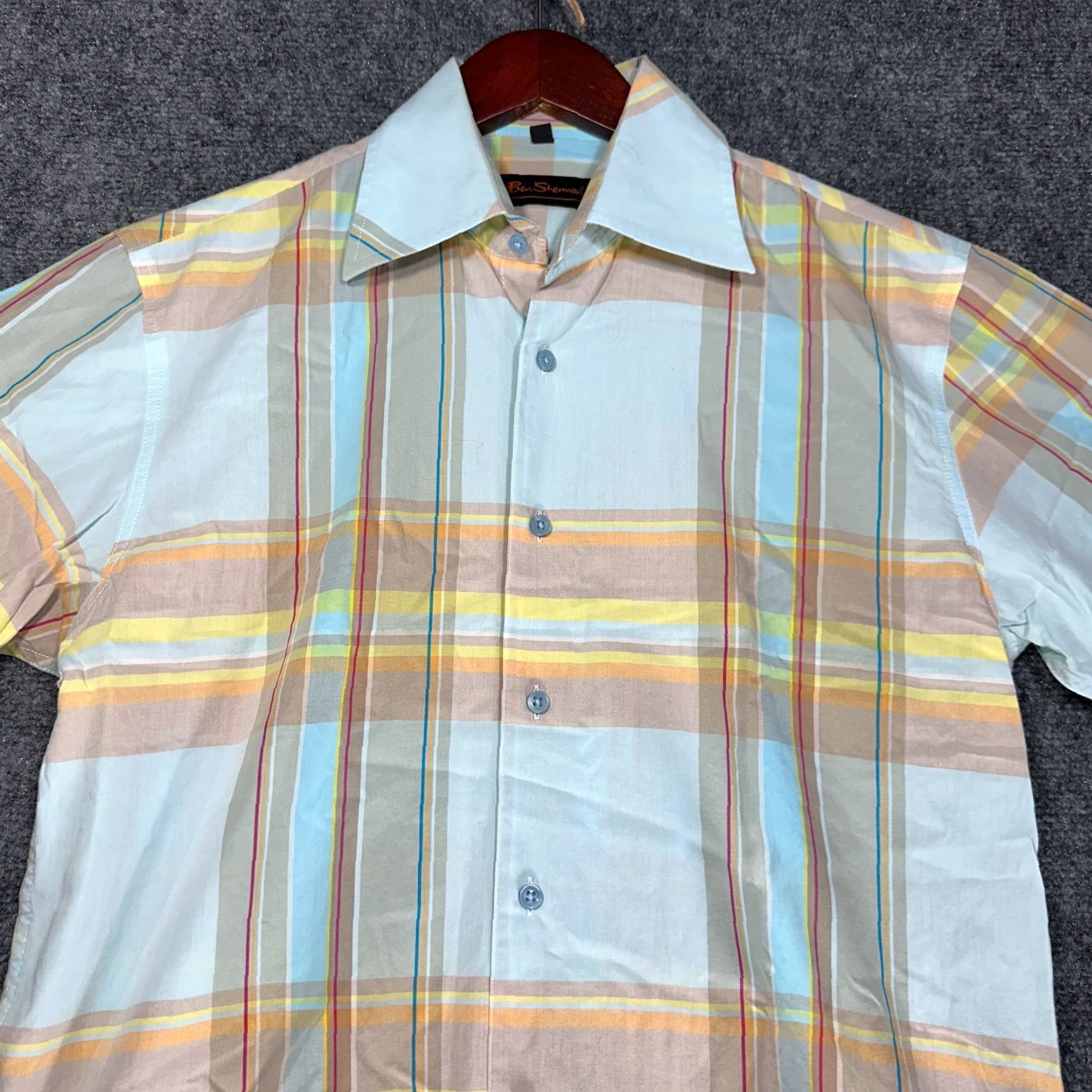 Ben Sherman Ben Sherman Shirt Mens Small Button-Up Short Sleeve Blue Plaid Cotton Size US S / EU 44-46 / 1 - 4 Thumbnail