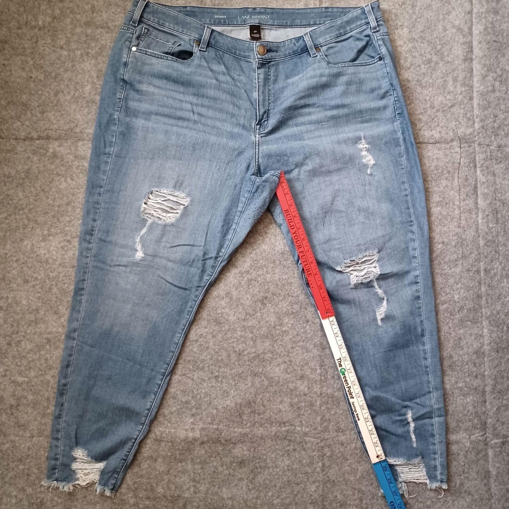 Vintage Lane Bryant Womens Plus Size Jeans 22R Blue Light Denim Distressed Skinny Ankle 5-Pocket Modern Slim Size 40" / US 18 - 5 Thumbnail