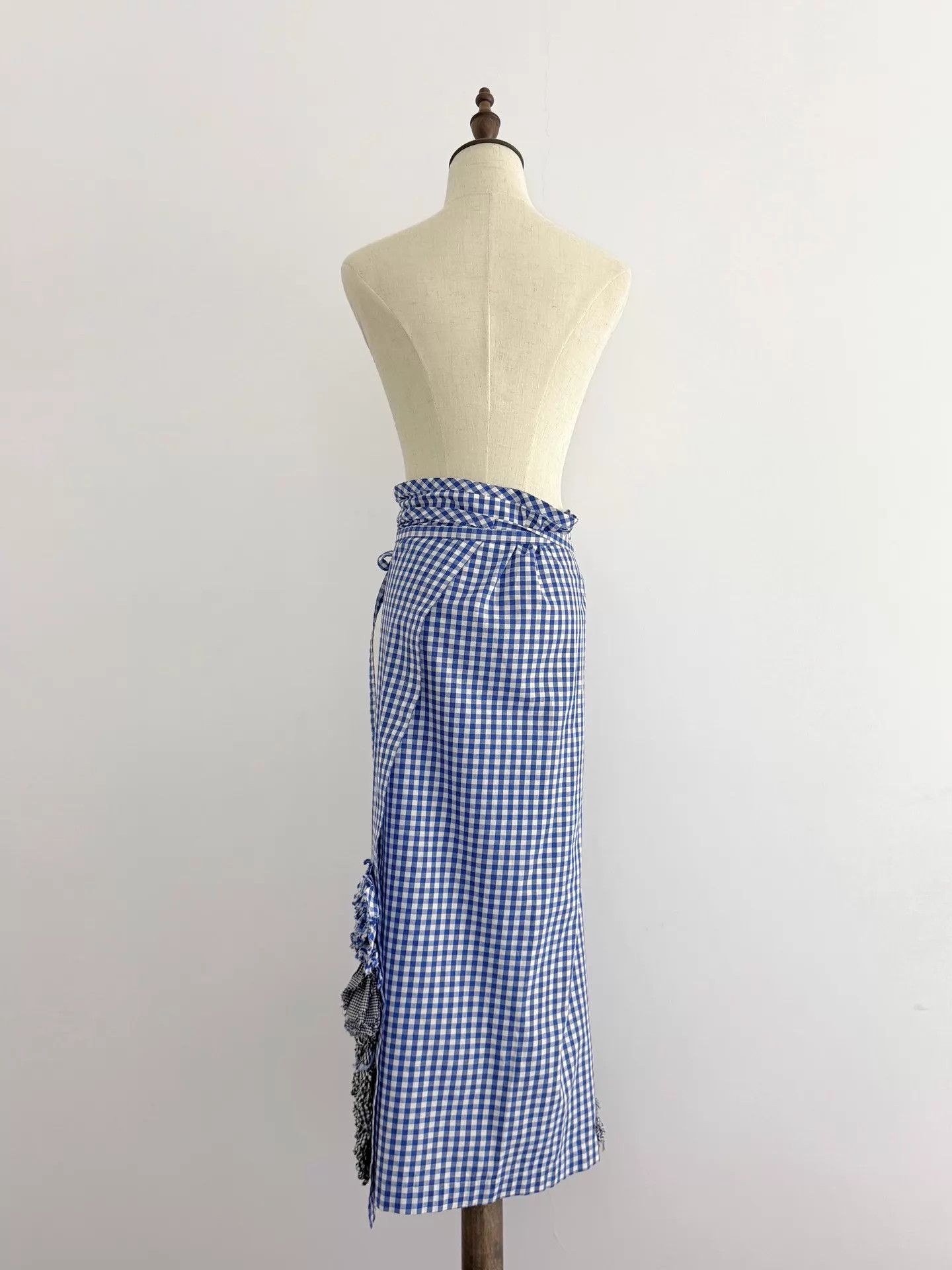 Comme des Garcons CDG 2000SS Blue White Gingham Pleated Wrap Skirt Size F Size 26" / US 2 / IT 38 - 8 Thumbnail
