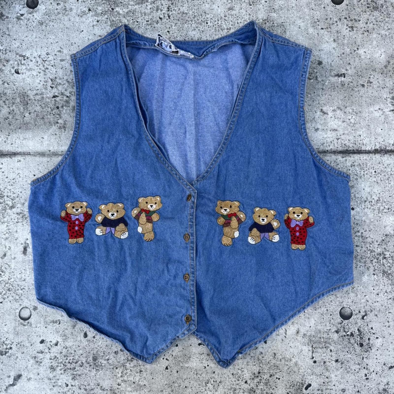 Other Vintage jean vest. Cute embroidered teddy bears Size XL / US 12-14 / IT 48-50 - 1 Thumbnail