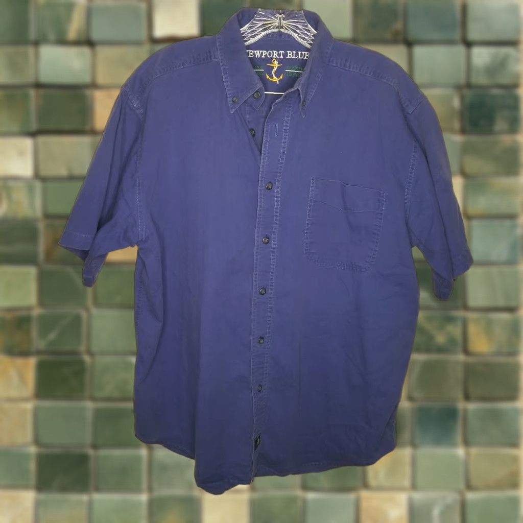 Vintage NEWPORT BLUE Button-Up Shirt Short Sleeve Mens M Blue Size US 31 - 1 Thumbnail