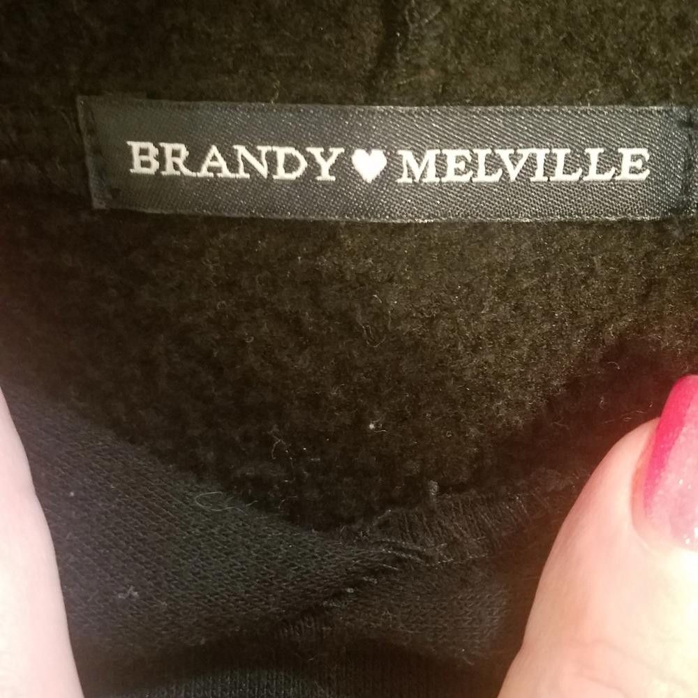 Designer Brandy Melville Black Hoodie Crop Top Size ONE SIZE - 3 Thumbnail