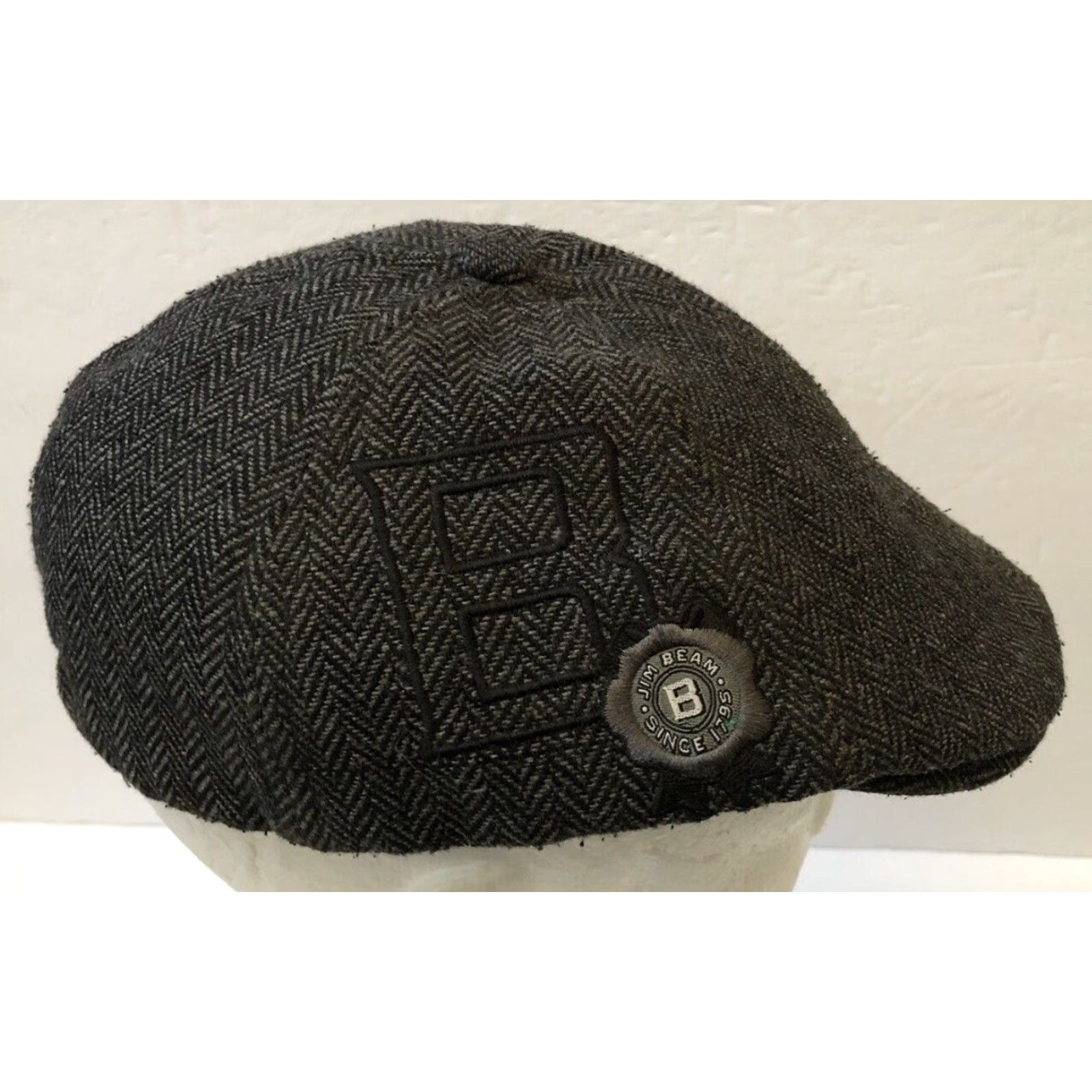 Vintage Jim Beam Hat Flat Cap Brooklyn Style Herringbone Gray Wool Polyester Men M Gray Classic Designer Hipster Grunge 90s? Size ONE SIZE - 2 Thumbnail