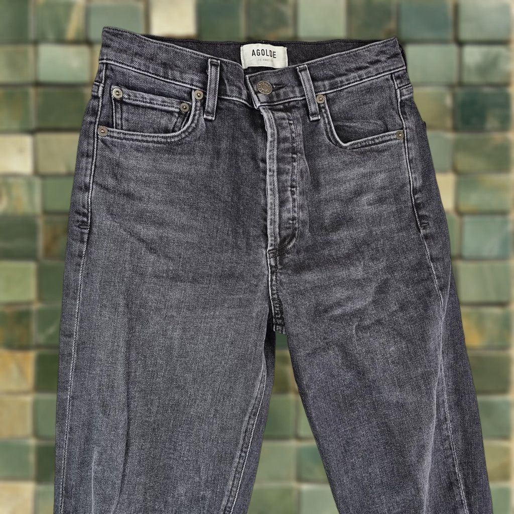 Agolde AGOLDE Nico Jean Womens 25 Black High Rise Slim Straight Stretch Denim Pants Jeans Size 42" / US 20 - 1 Thumbnail
