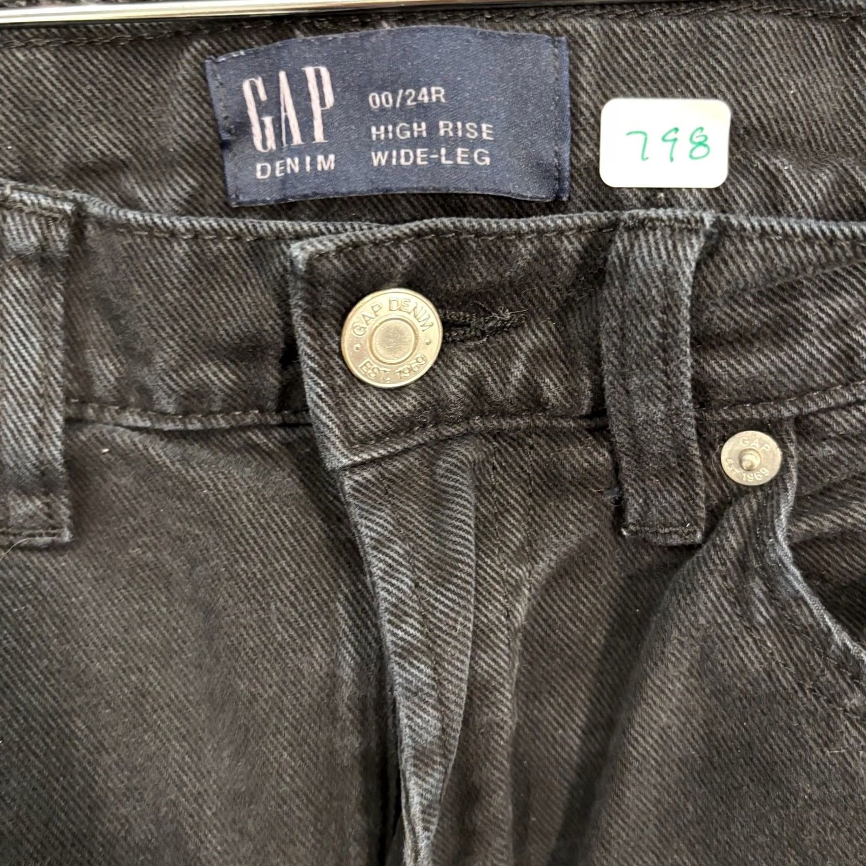 Gap GAP Womens High Rise Wide Leg Jeans Black Raw Hem Denim Pants Size 25 Size 42" / US 20 - 2 Thumbnail