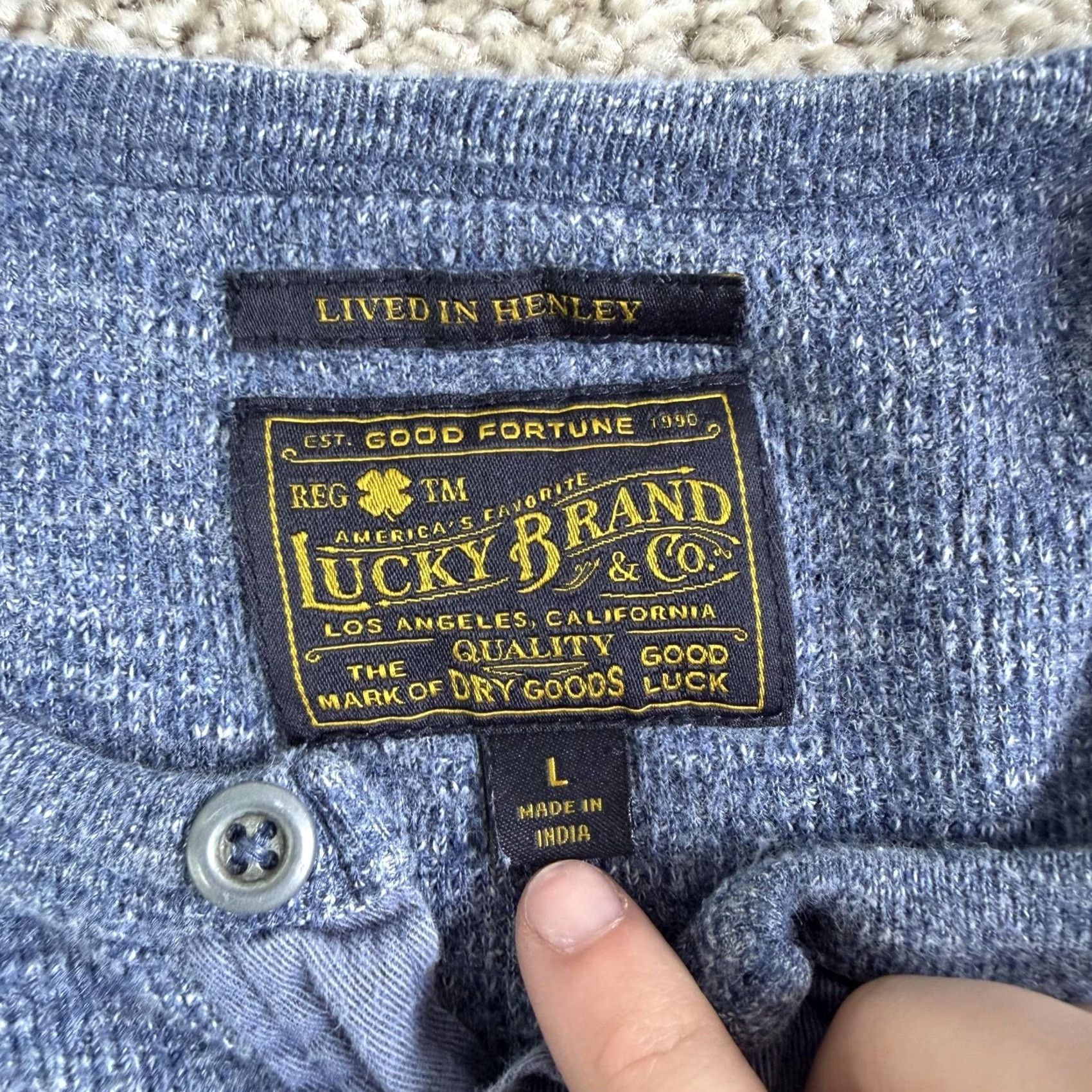 Lucky Brand Lucky Brand Henley Shirt Womens Large Blue Thermal Knit Long Sleeve Tee Top Size L / US 10 / IT 46 - 3 Thumbnail
