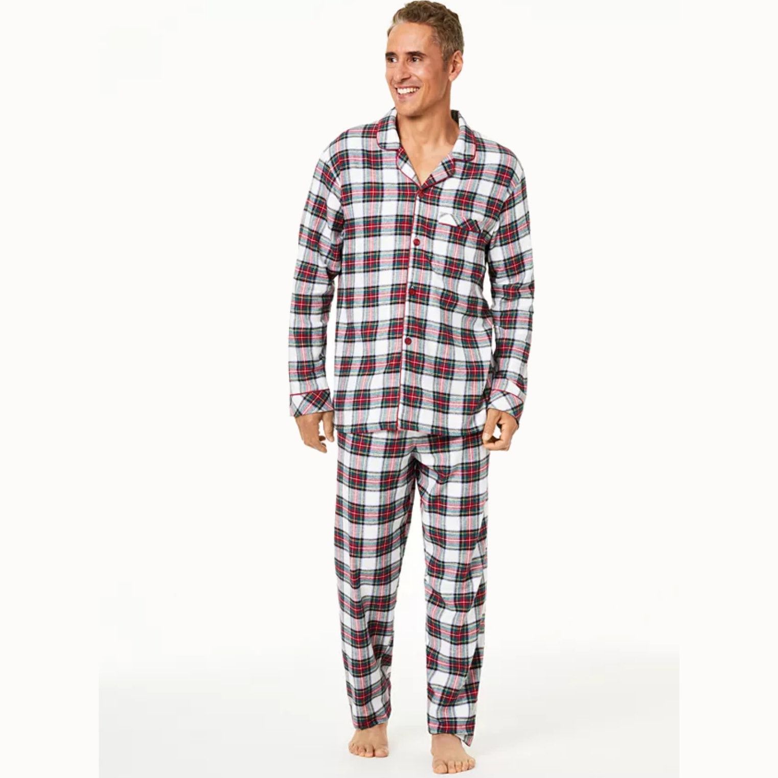 The Unbranded Brand Family Pajamas Men's White Plaid Flannel Pajama Set Size 1XB Size ONE SIZE - 1 Thumbnail