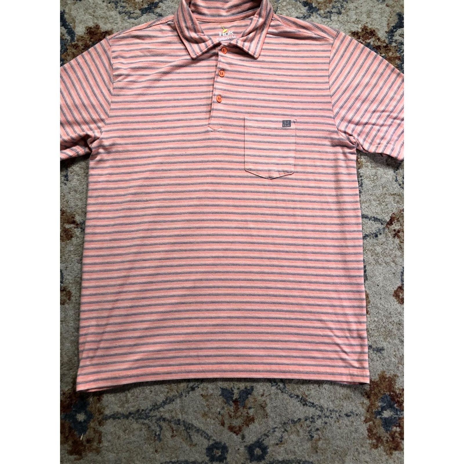 Vintage Huk Polo Shirt Mens M Pink Stripe Performance Stretch Short Sleeve Fishing Shirt Size US M / EU 48-50 / 2 - 5 Thumbnail